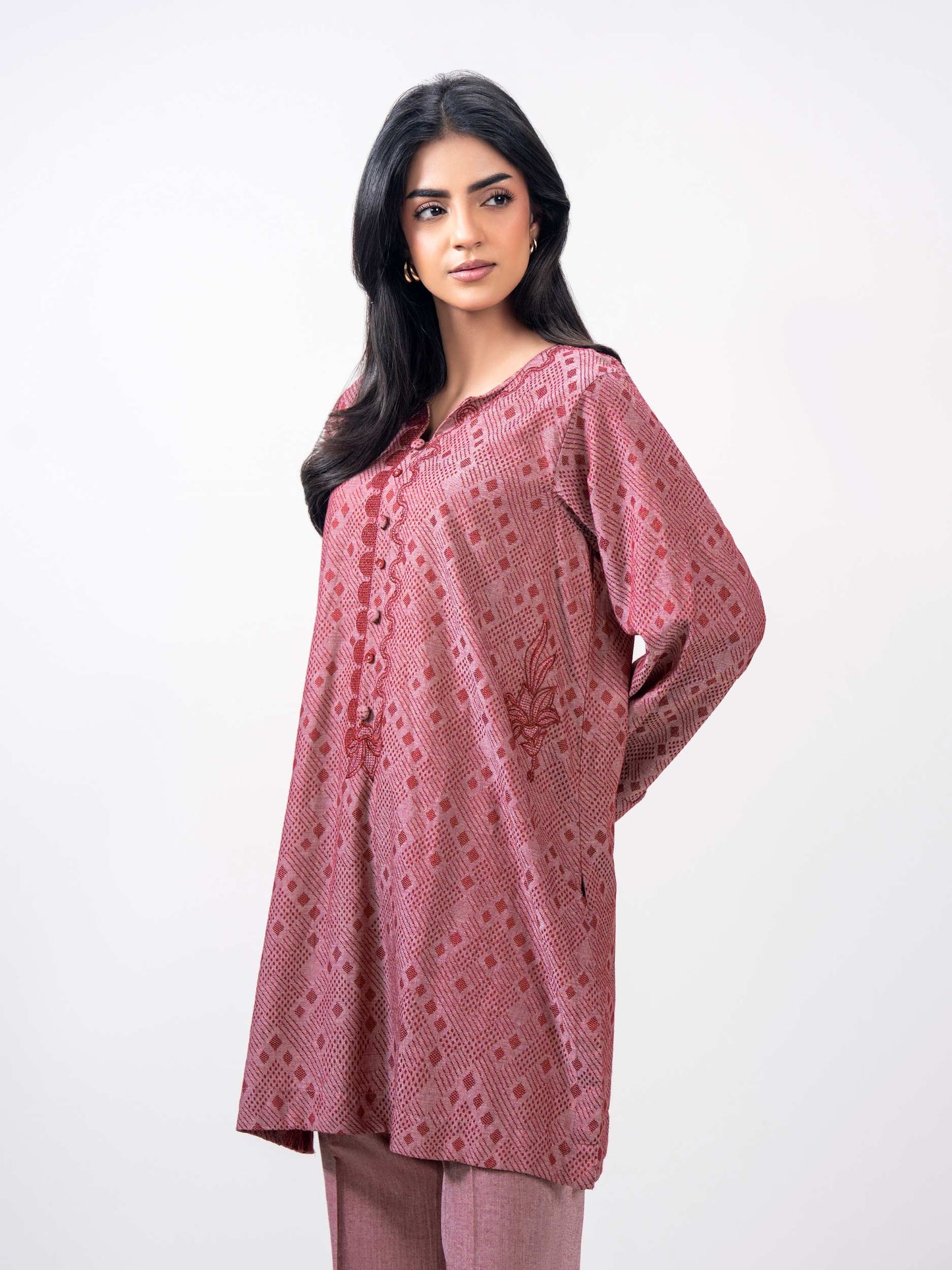 2 Piece Jacquard Yarn Dyed Suit- Embroidered (Pret)