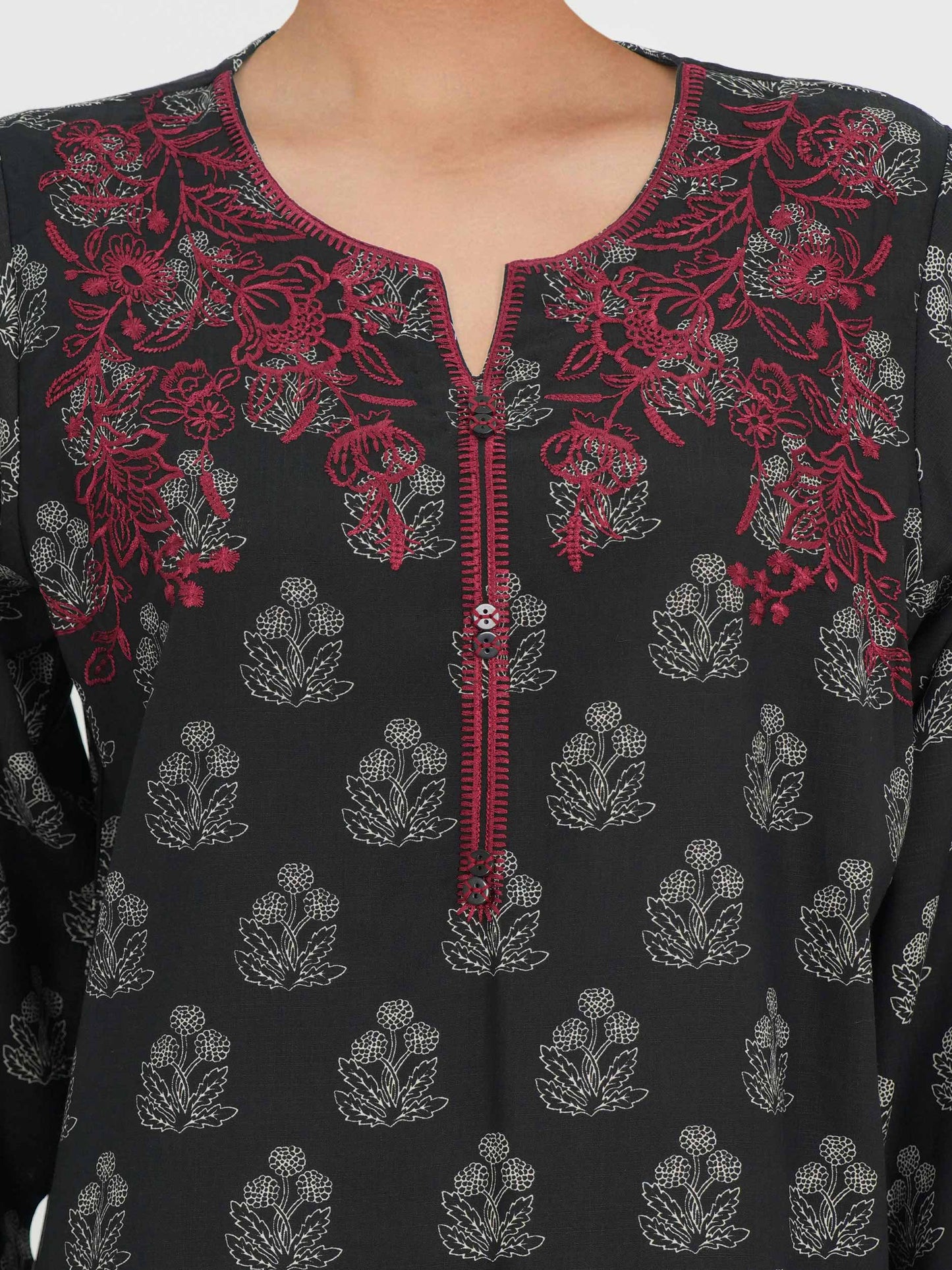 Viscose Slub Kurti- Embroidered (Pret)