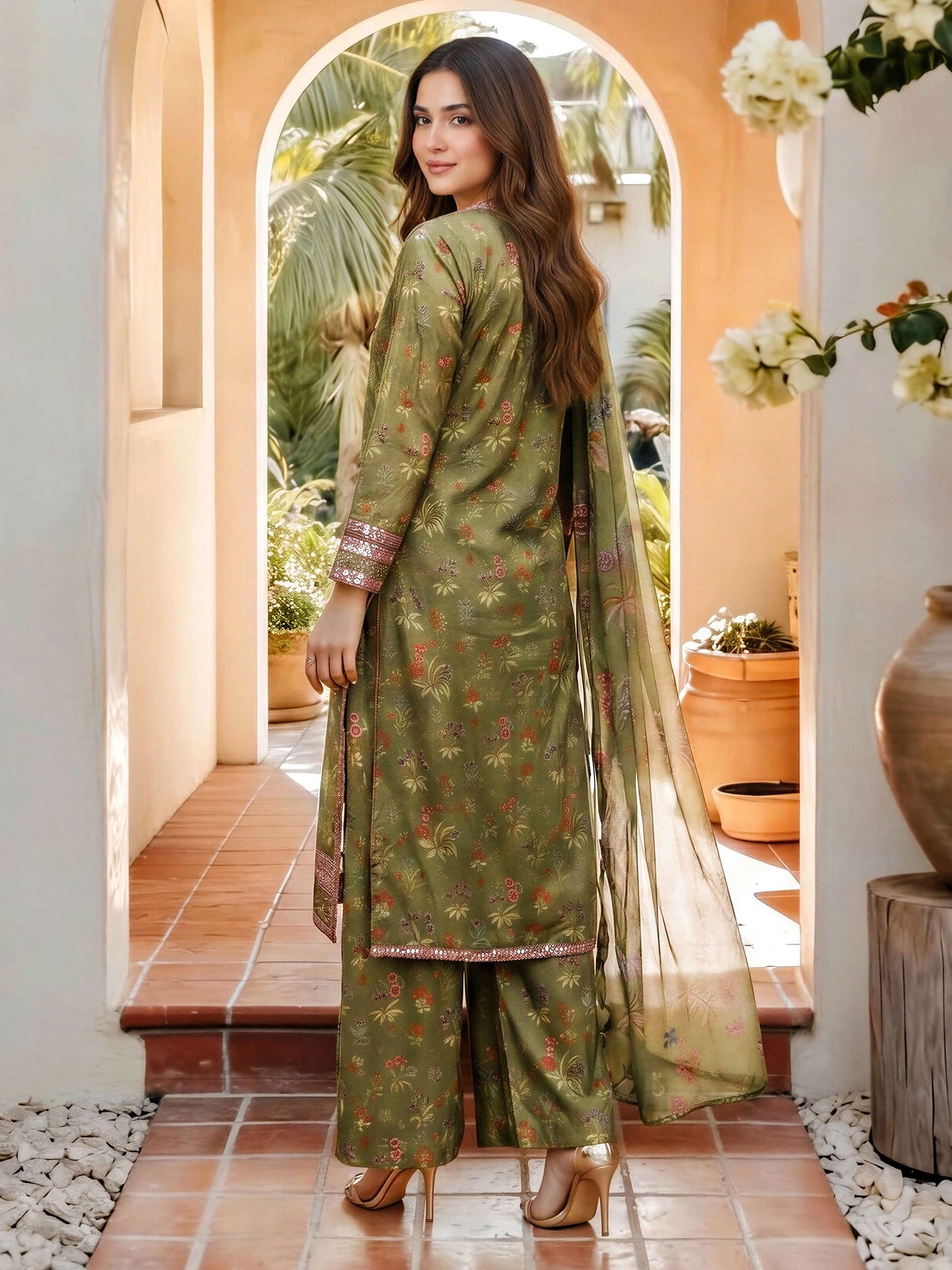 3 Piece Dobby Suit- Embroidered (Pret)
