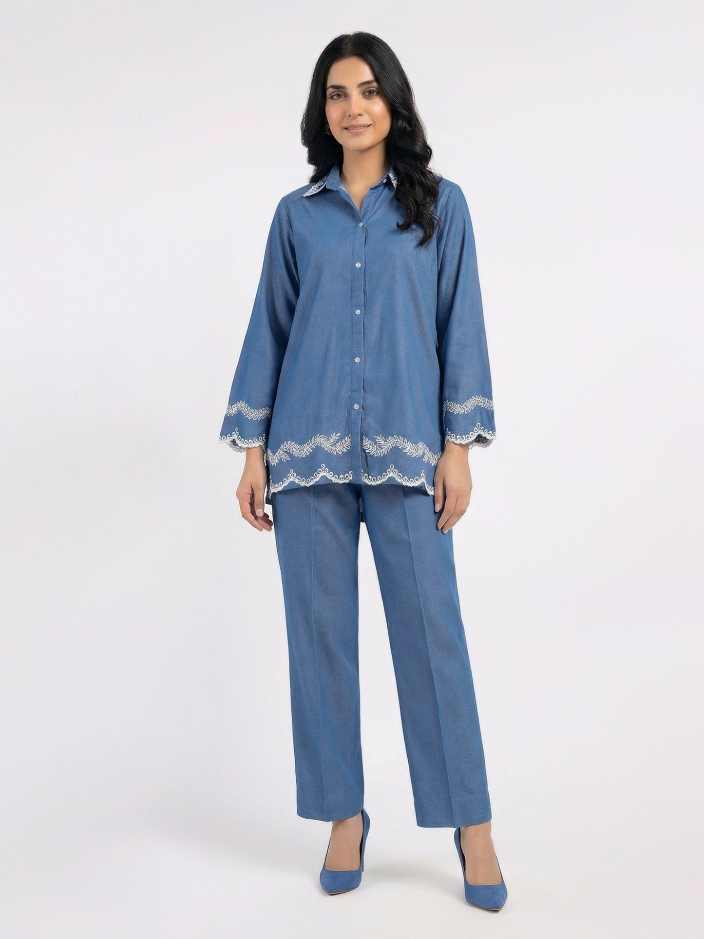 Denim Co-ord set- Embroidered