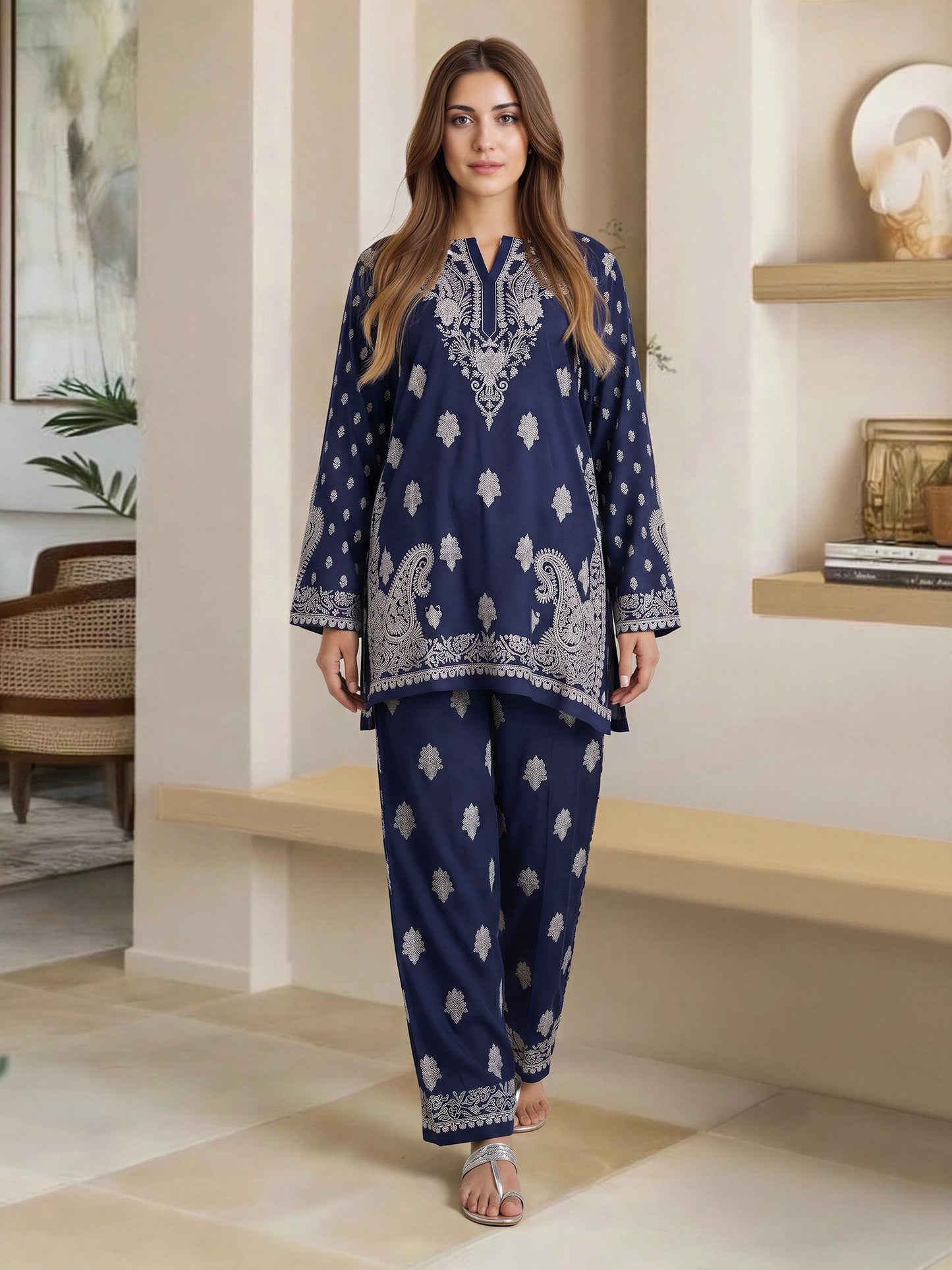 Viscose Co-ord Set- Embroidered