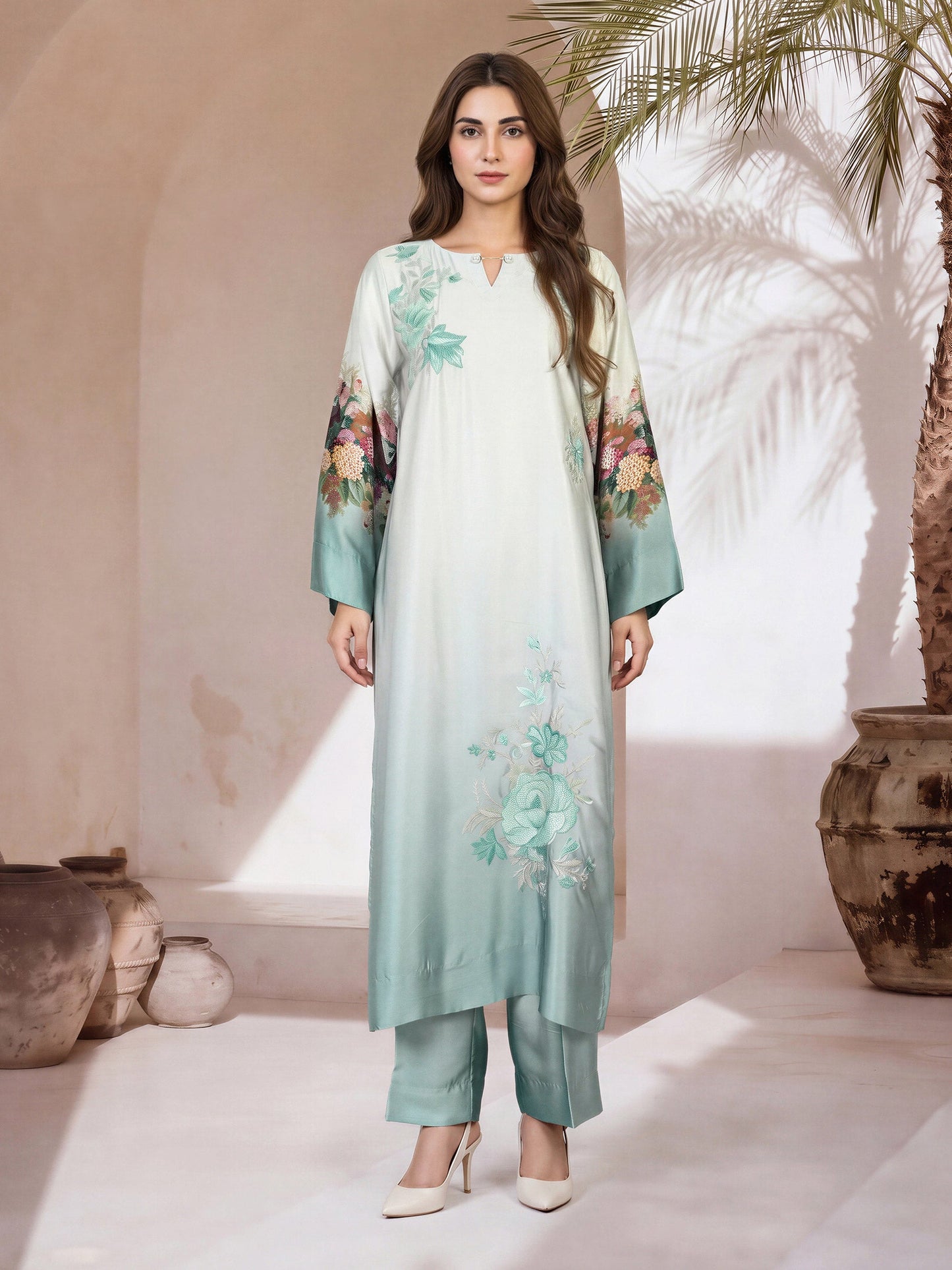 2 Piece Silk Suit- Embroidered (Pret)
