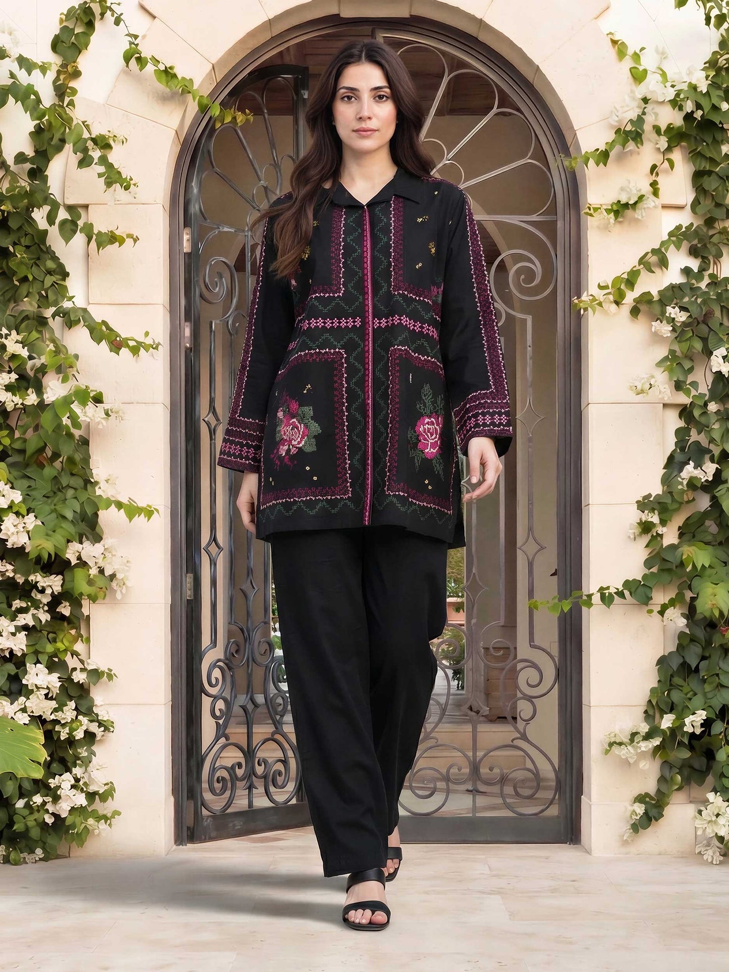 Lawn Slub Co-ord Set- Embroidered