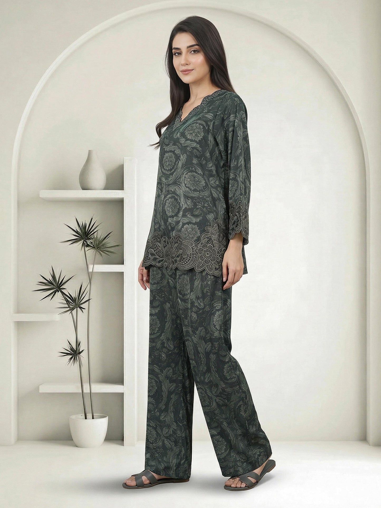 Silk Co ord set- Embroidered