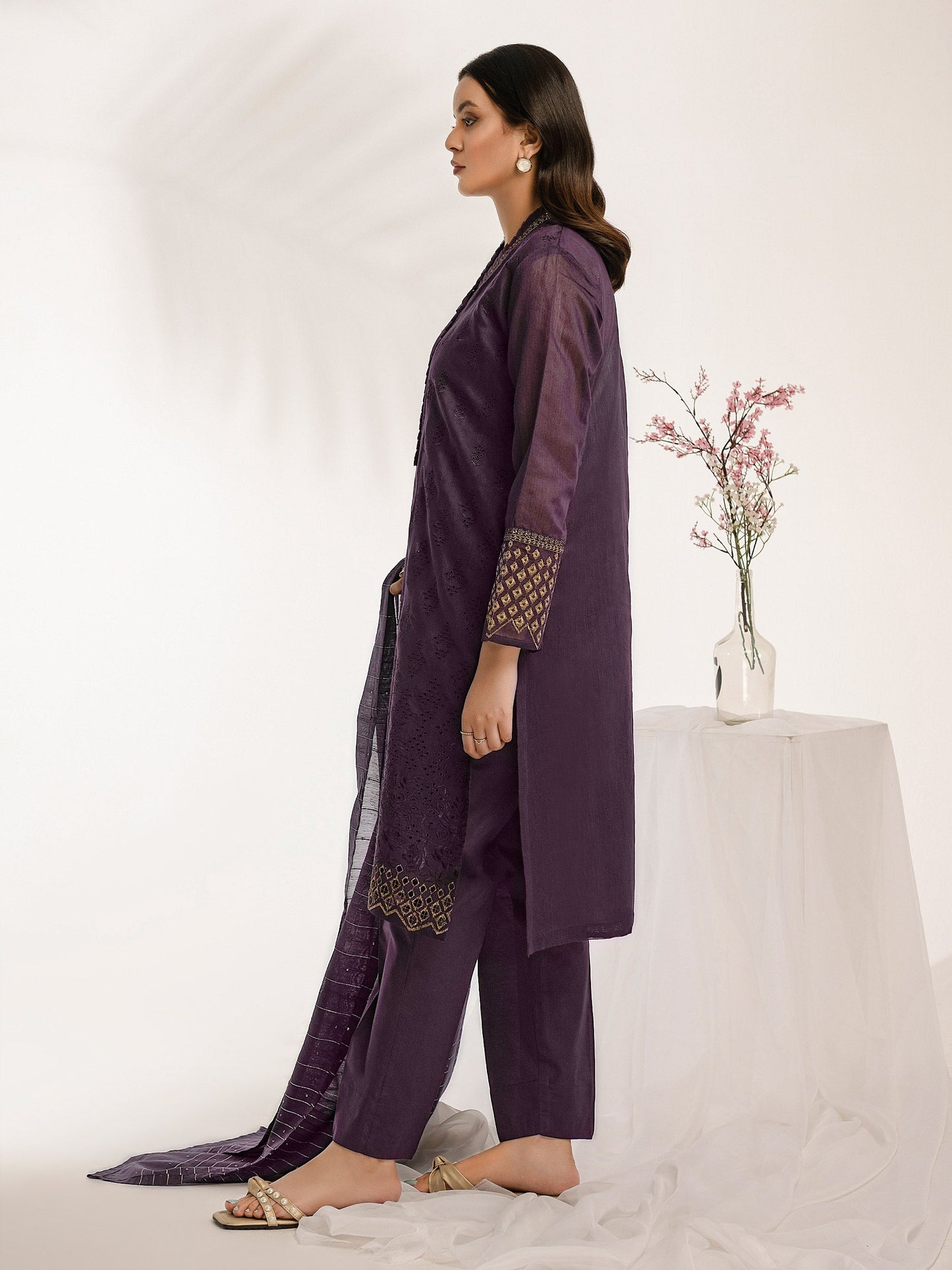 3 Piece Cotton Net Suit-Embroidered (Pret)