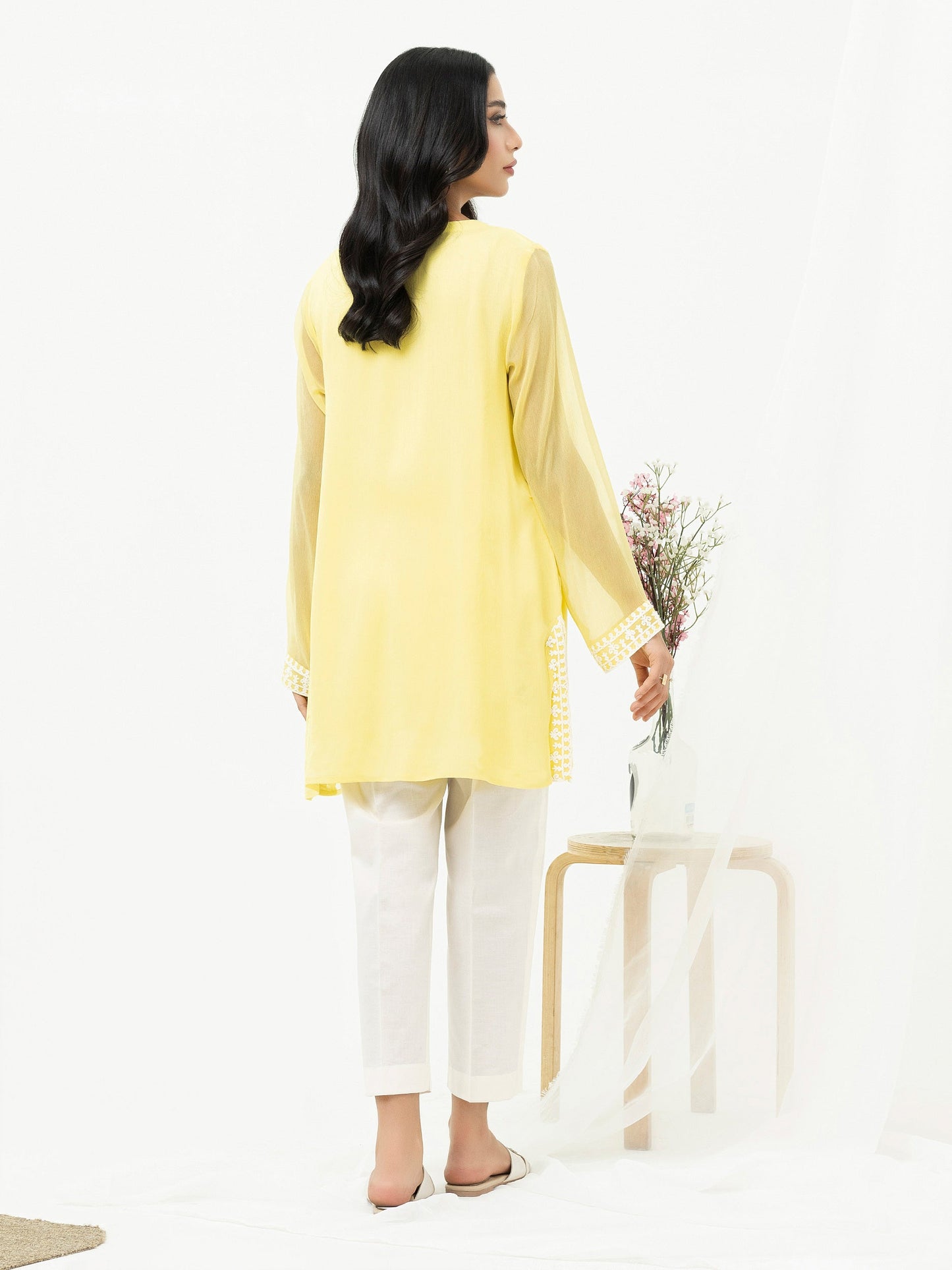 Crinkle Chiffon Kurti- Embroidered (Pret)