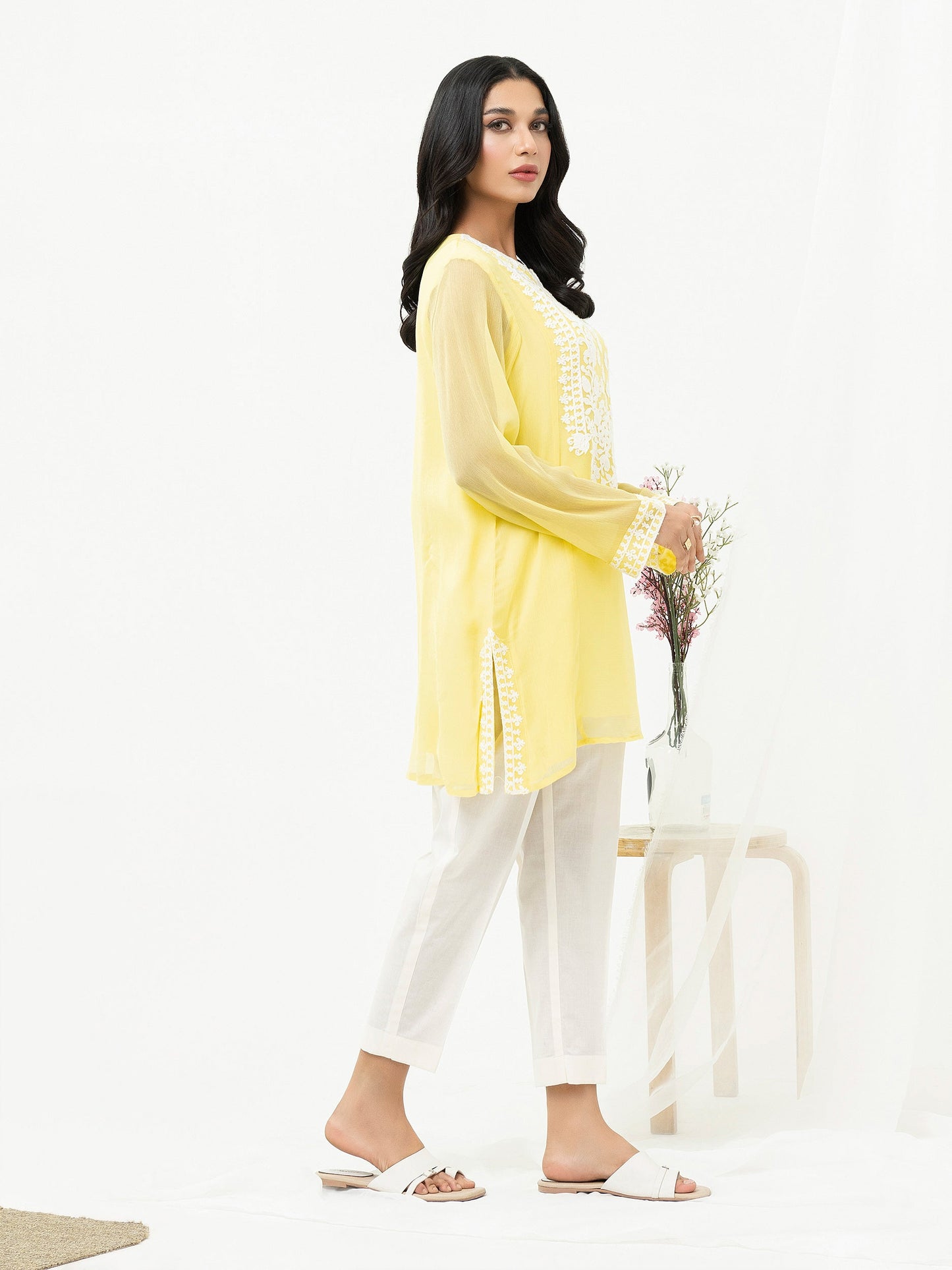 Crinkle Chiffon Kurti- Embroidered (Pret)