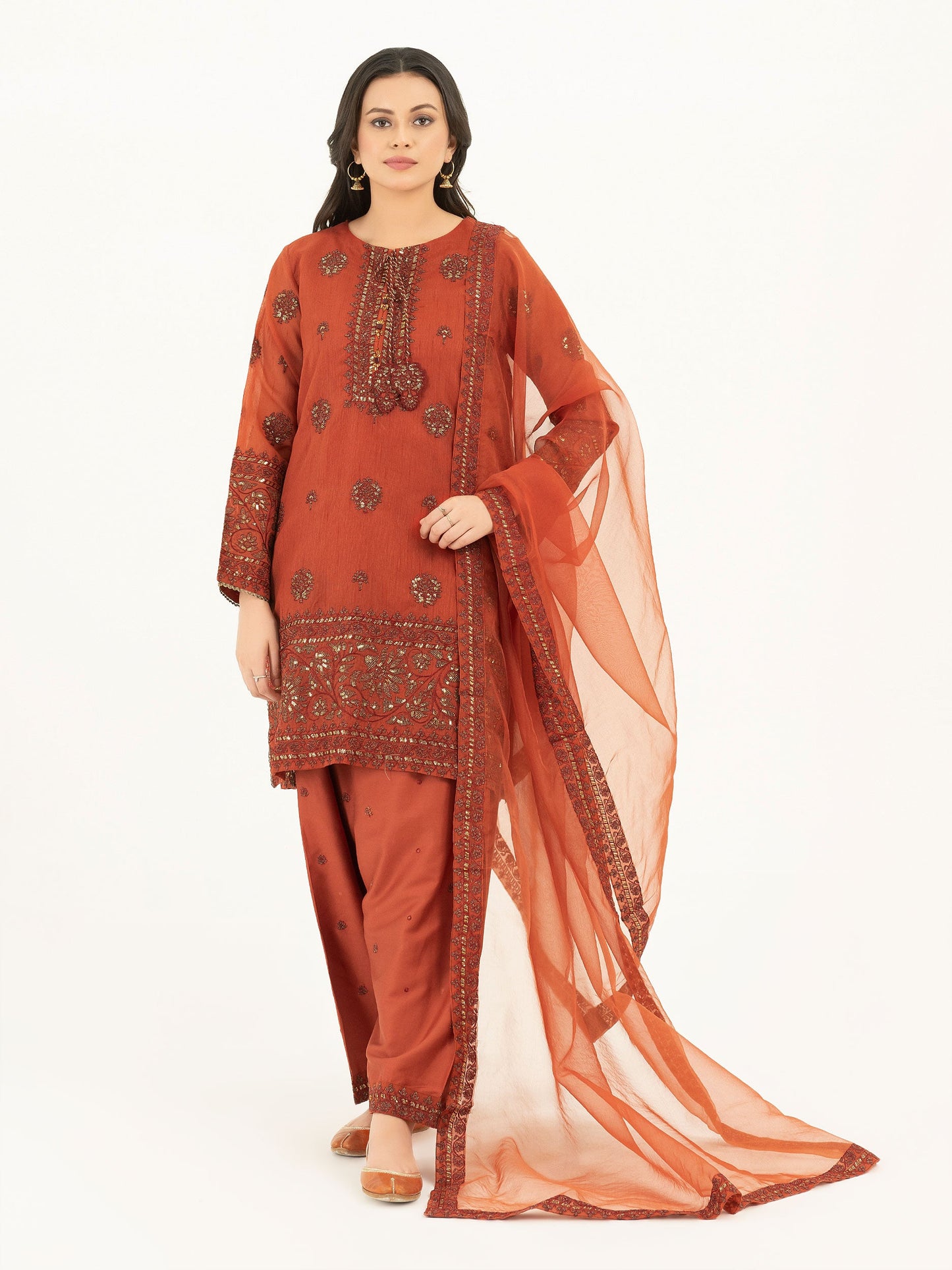 3 Piece Rajjo Net Suit-Embroidered (Pret)