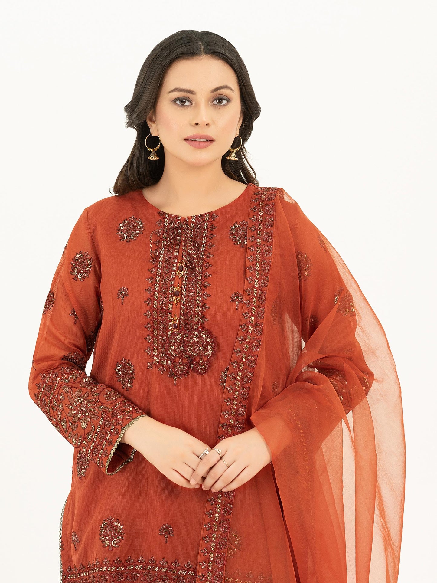 3 Piece Rajjo Net Suit-Embroidered (Pret)