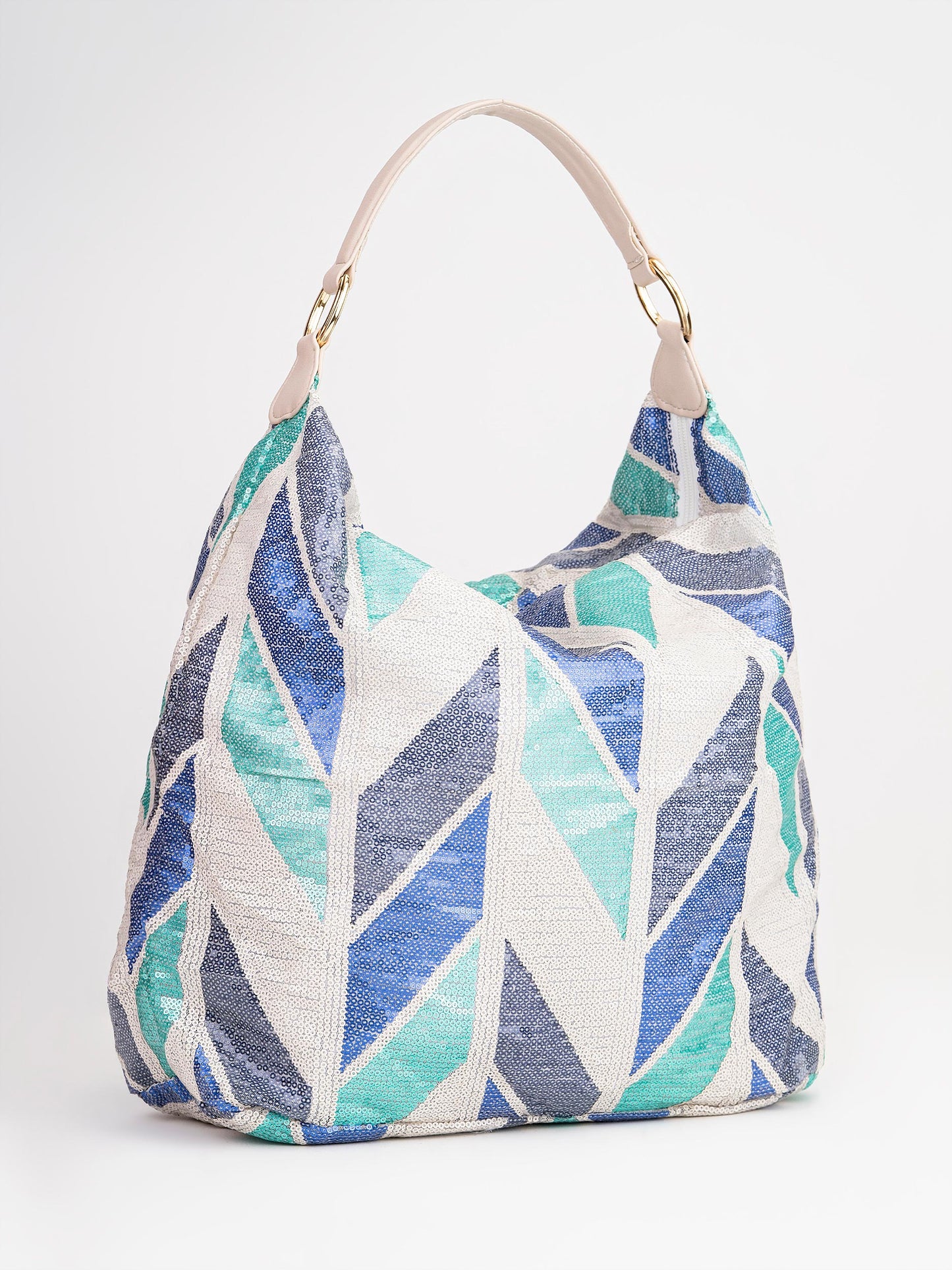 Printed Sequins Embellished Tote Bag