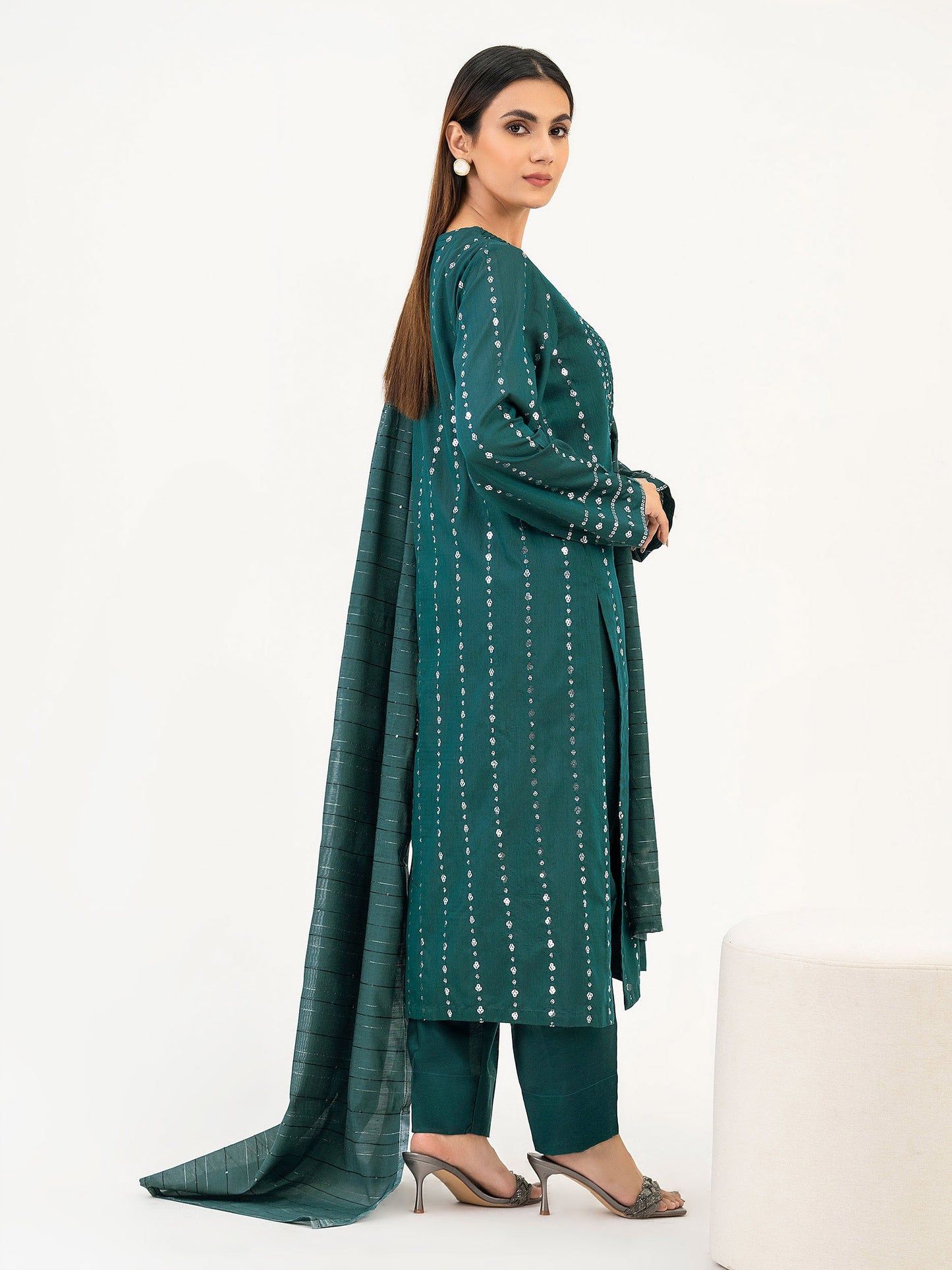 3 Piece Raw Silk Suit-Embroidered (Pret)