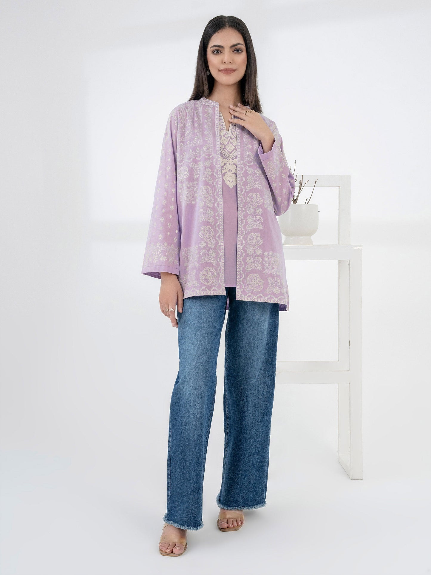 Lawn Cardigan With Slip-Embroidered (Pret)