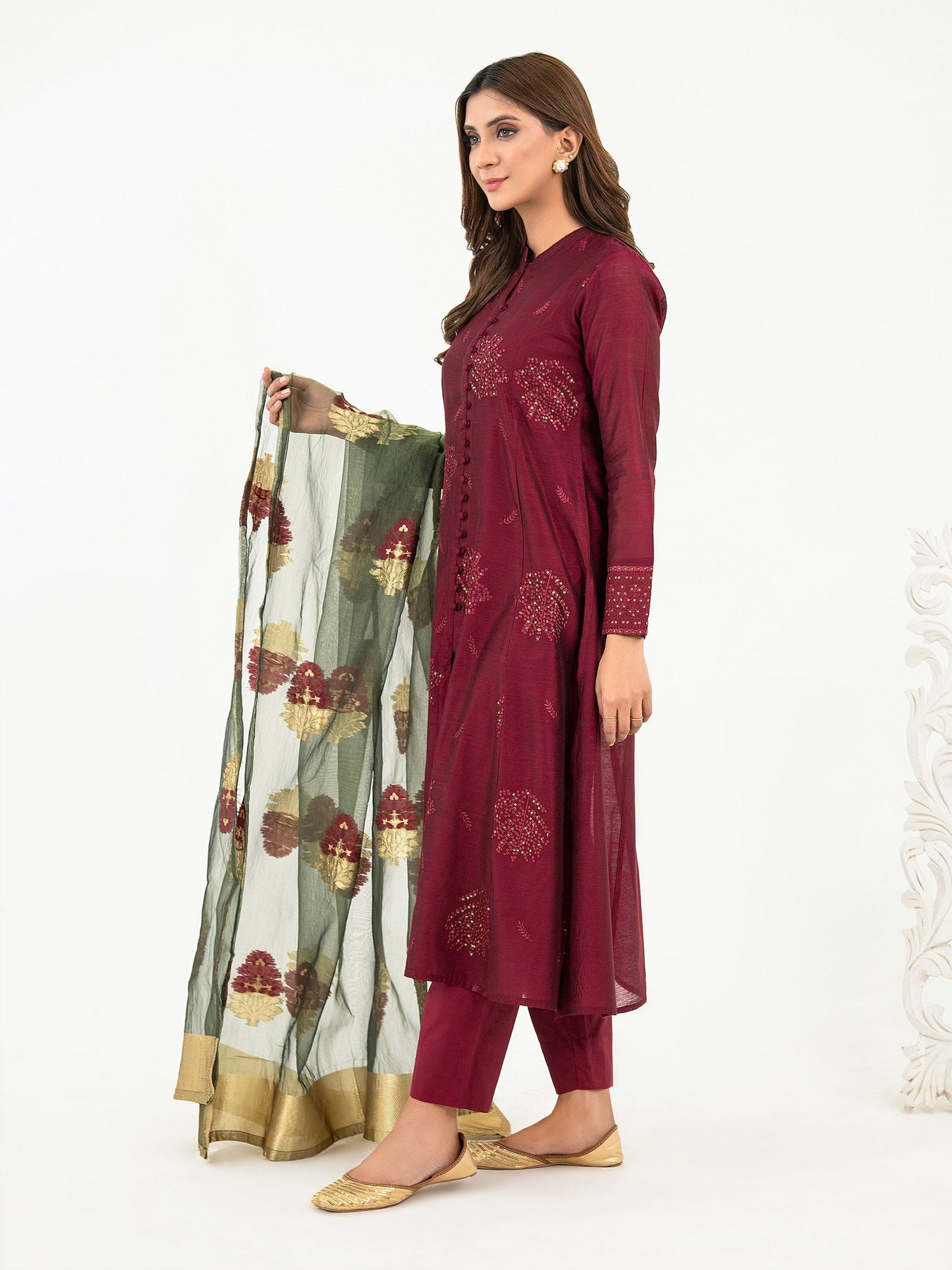 3 Piece Net Suit-Embroidered(Pret)