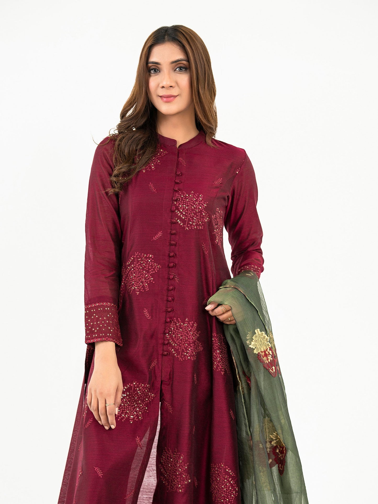 3 Piece Net Suit-Embroidered(Pret)