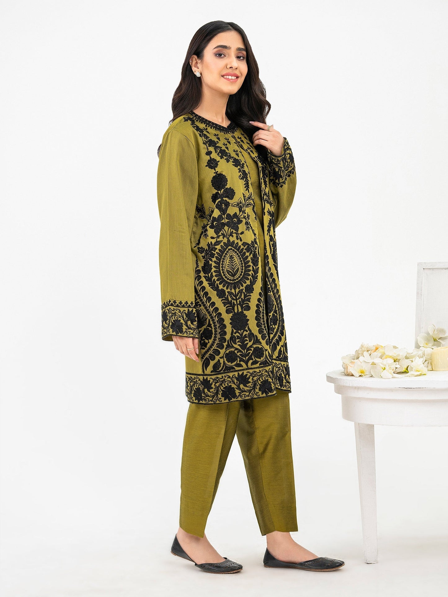 3 Piece Raw Silk Suit-Embroidered (Pret)