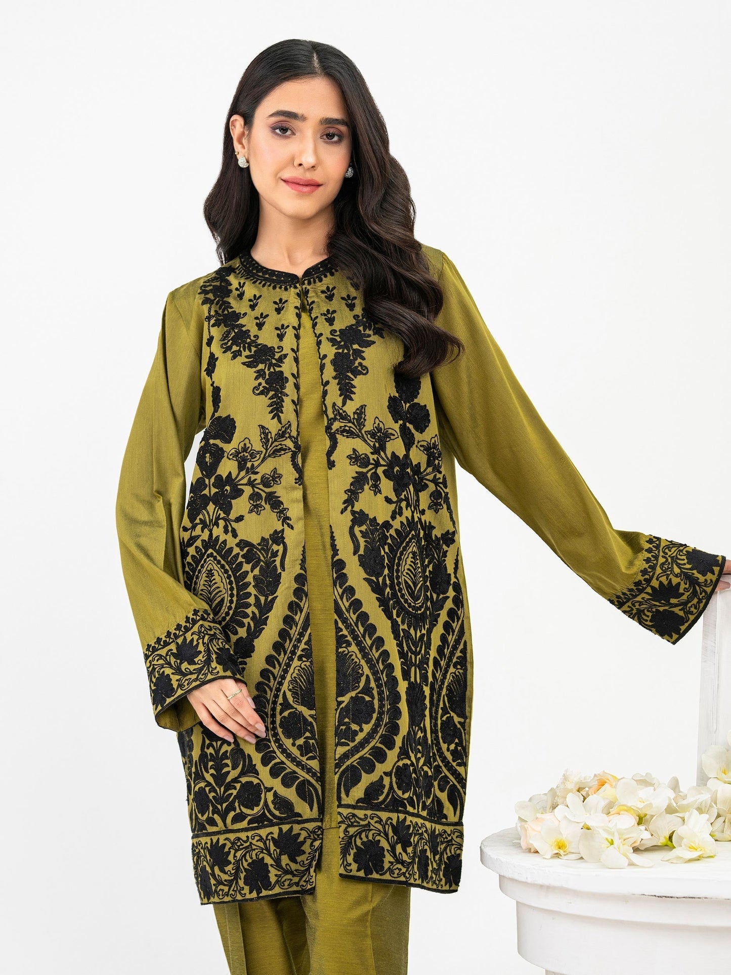 3 Piece Raw Silk Suit-Embroidered (Pret)