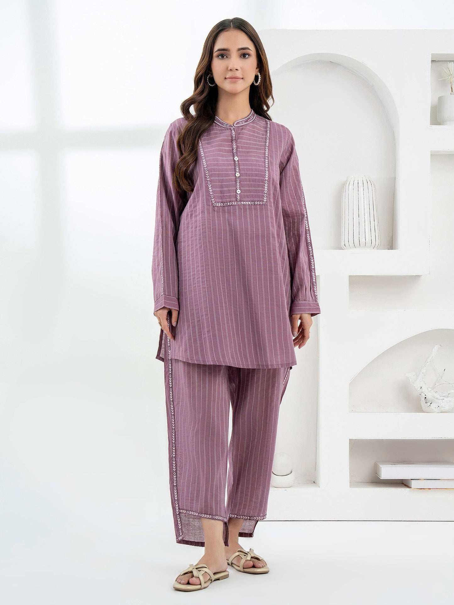 2 Piece Yarn Dyed Suit-Embroidered (Pret)