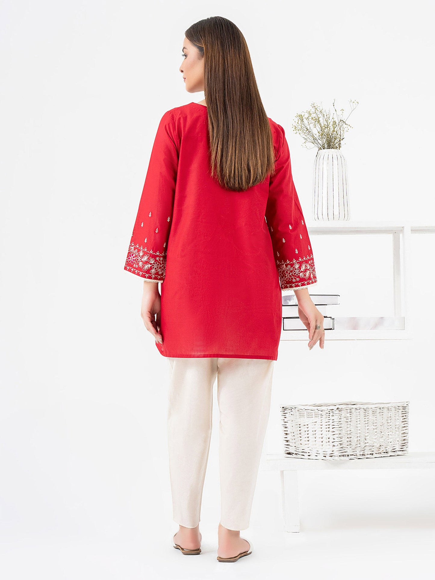 Cambric Kurti-Embroidered (Pret)