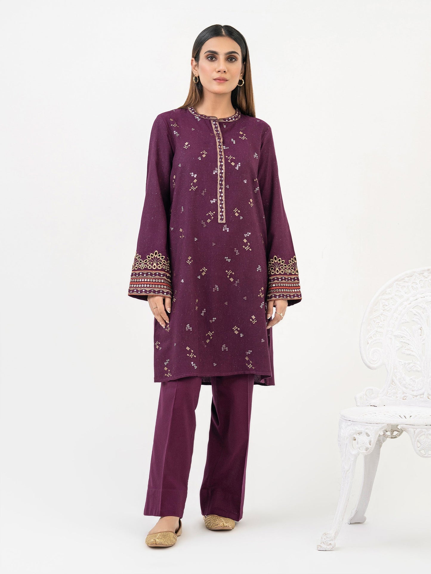 2 Piece Karandi Suit-Embroidered (Pret)