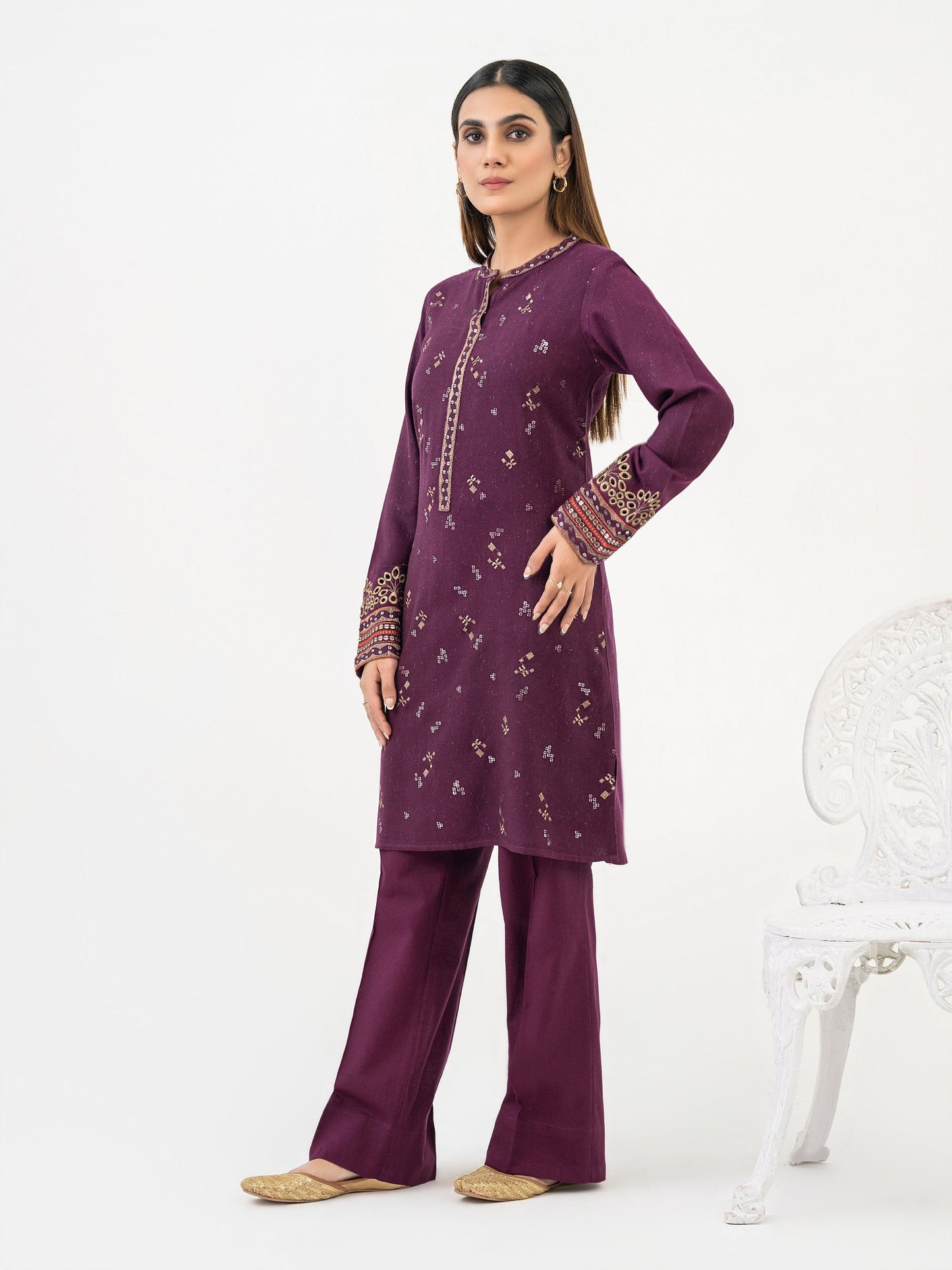 2 Piece Karandi Suit-Embroidered (Pret)