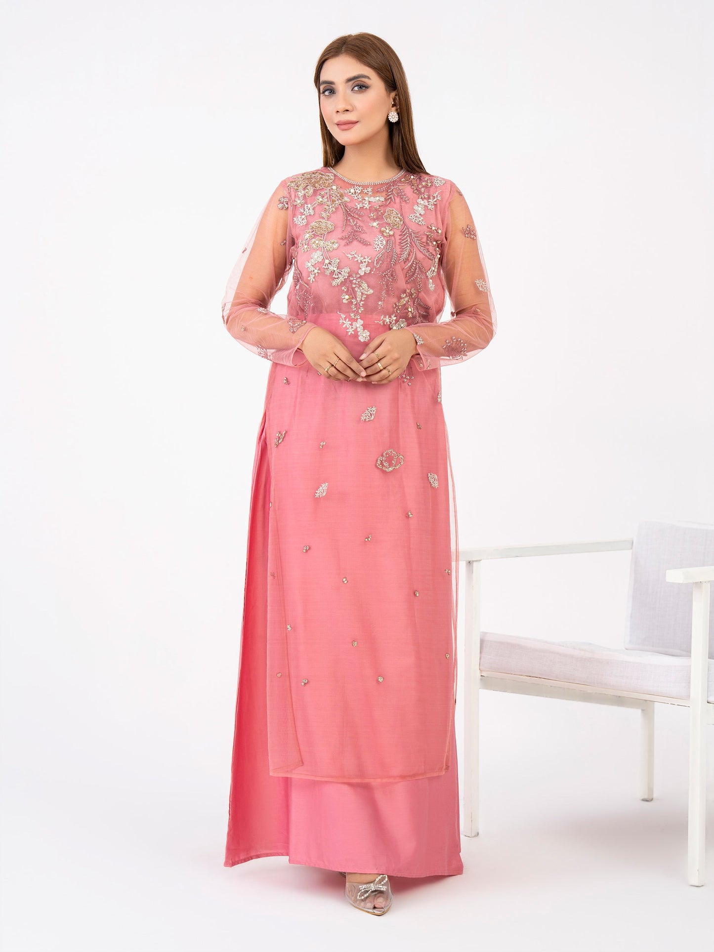 3 Piece Net Suit-Embroidered(Pret)