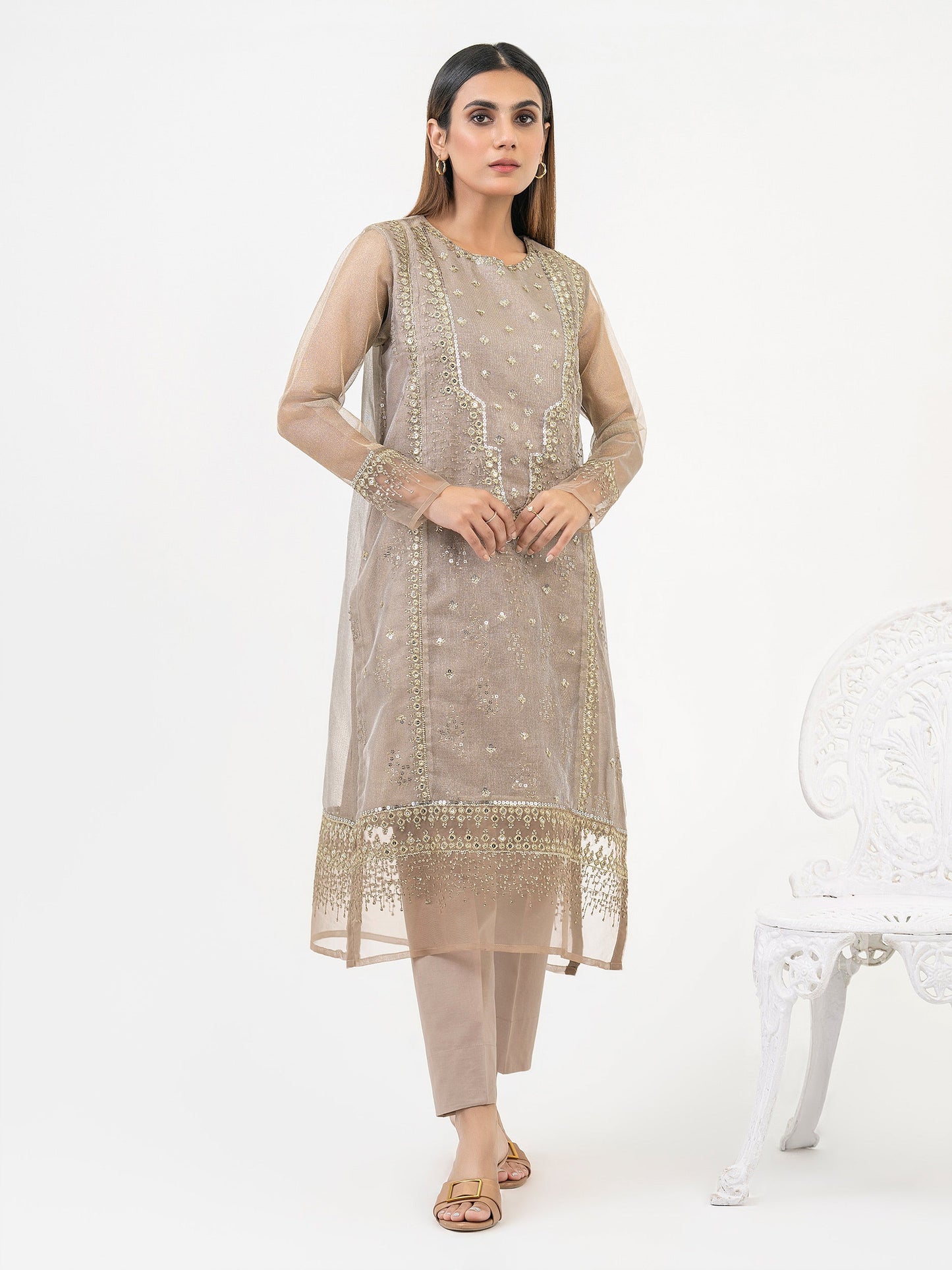 2 Piece Net Suit-Embroidered (Pret)