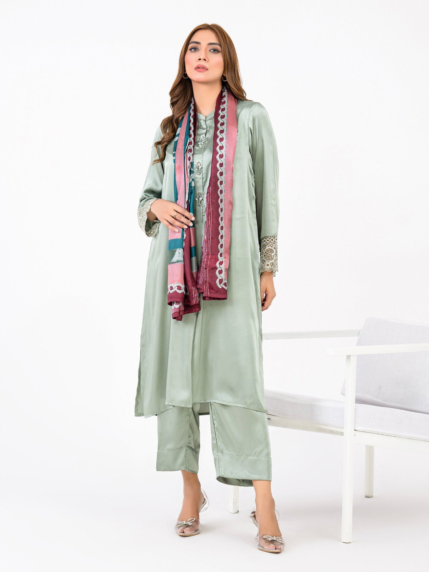 3 Piece Silk Suit-Embroidered(Pret)