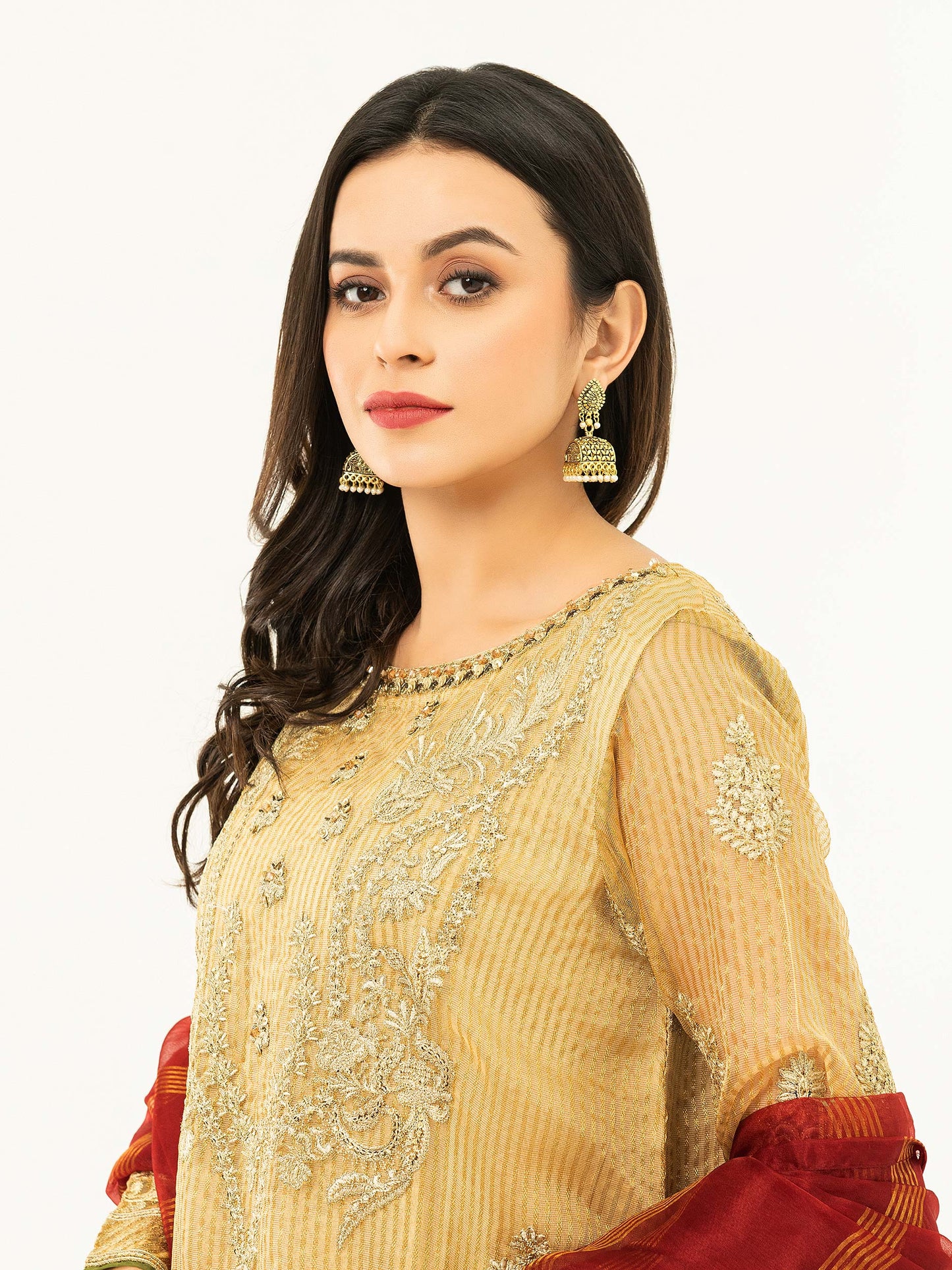 3 Piece Zari Net Suit Embroidered (Pret)