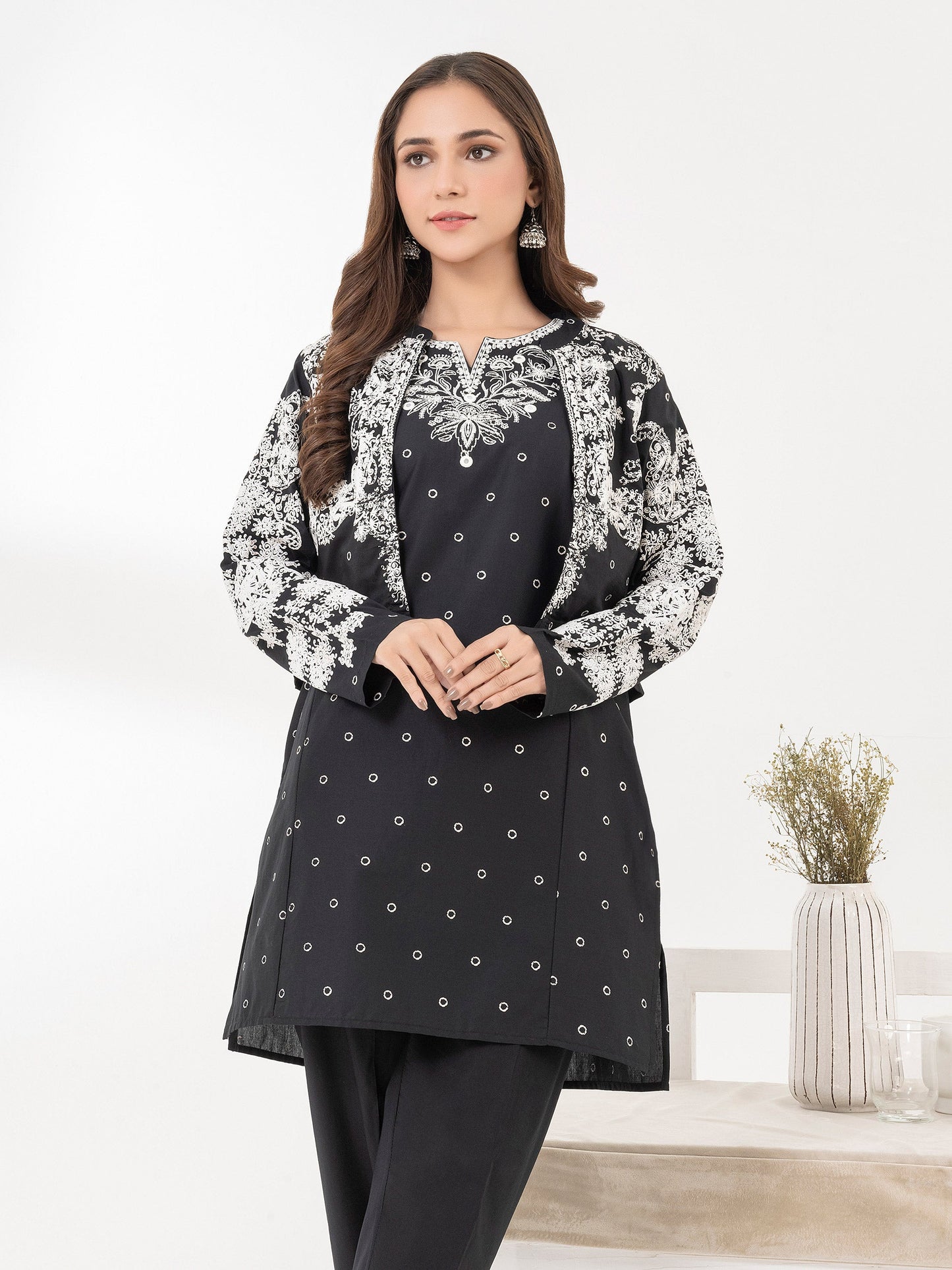 Lawn Kurti With Bolero-Emboss Print (Pret)