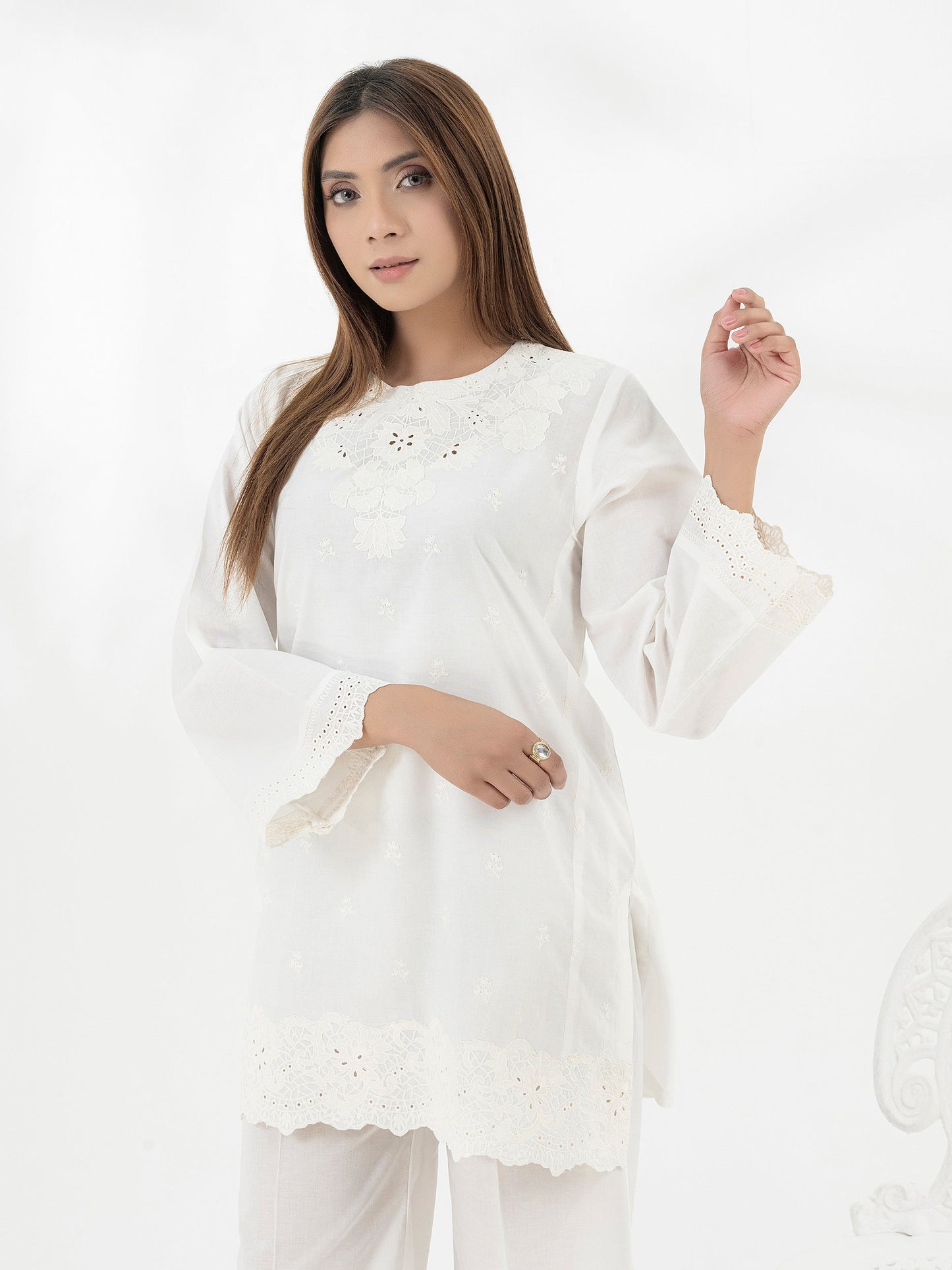 Cambric Kurti-Embroidered (Pret)