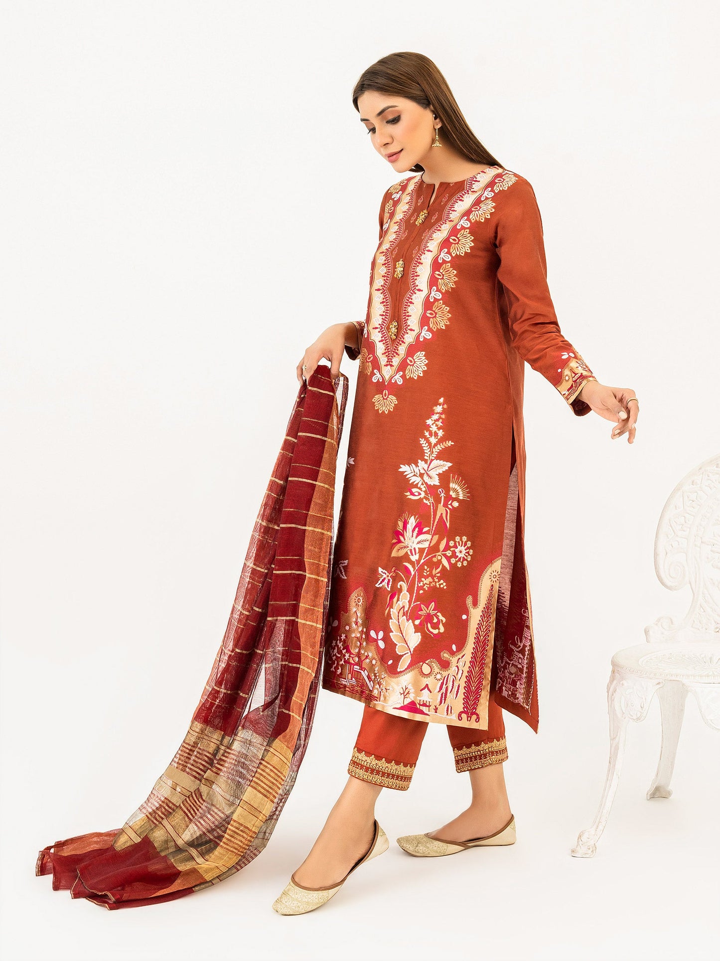 3 Piece Jacquard Suit-Embroidered(Pret)