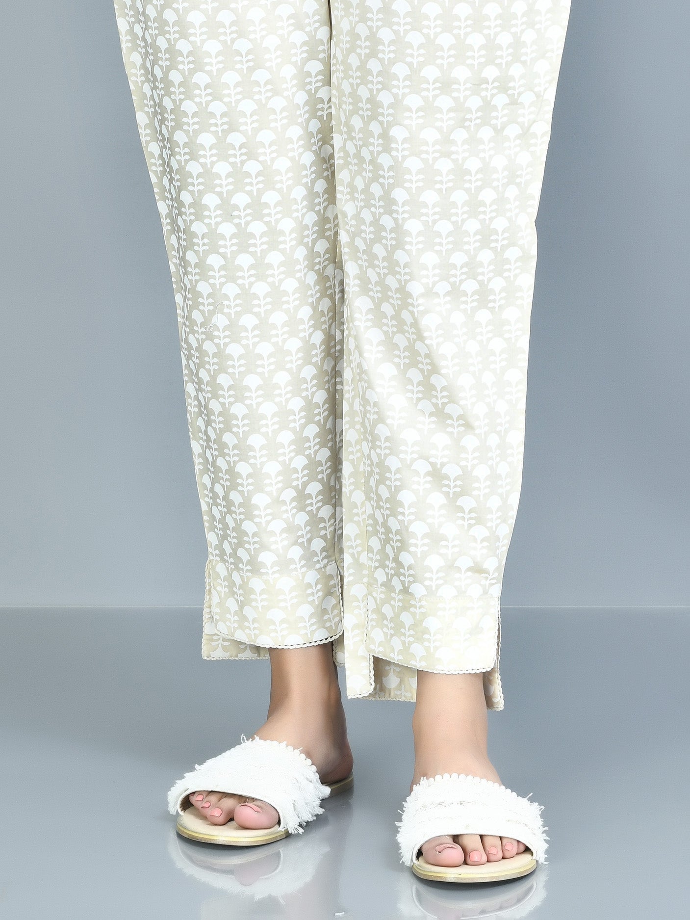 Printed Cambric Trouser - Off White