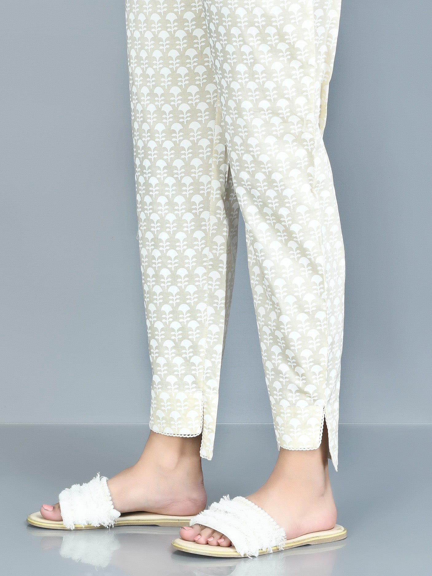 Printed Cambric Trouser - Off White