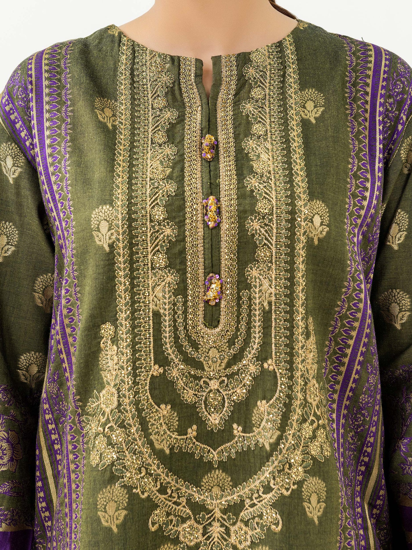 3 Piece Jacquard Suit-Embroidered (Pret)