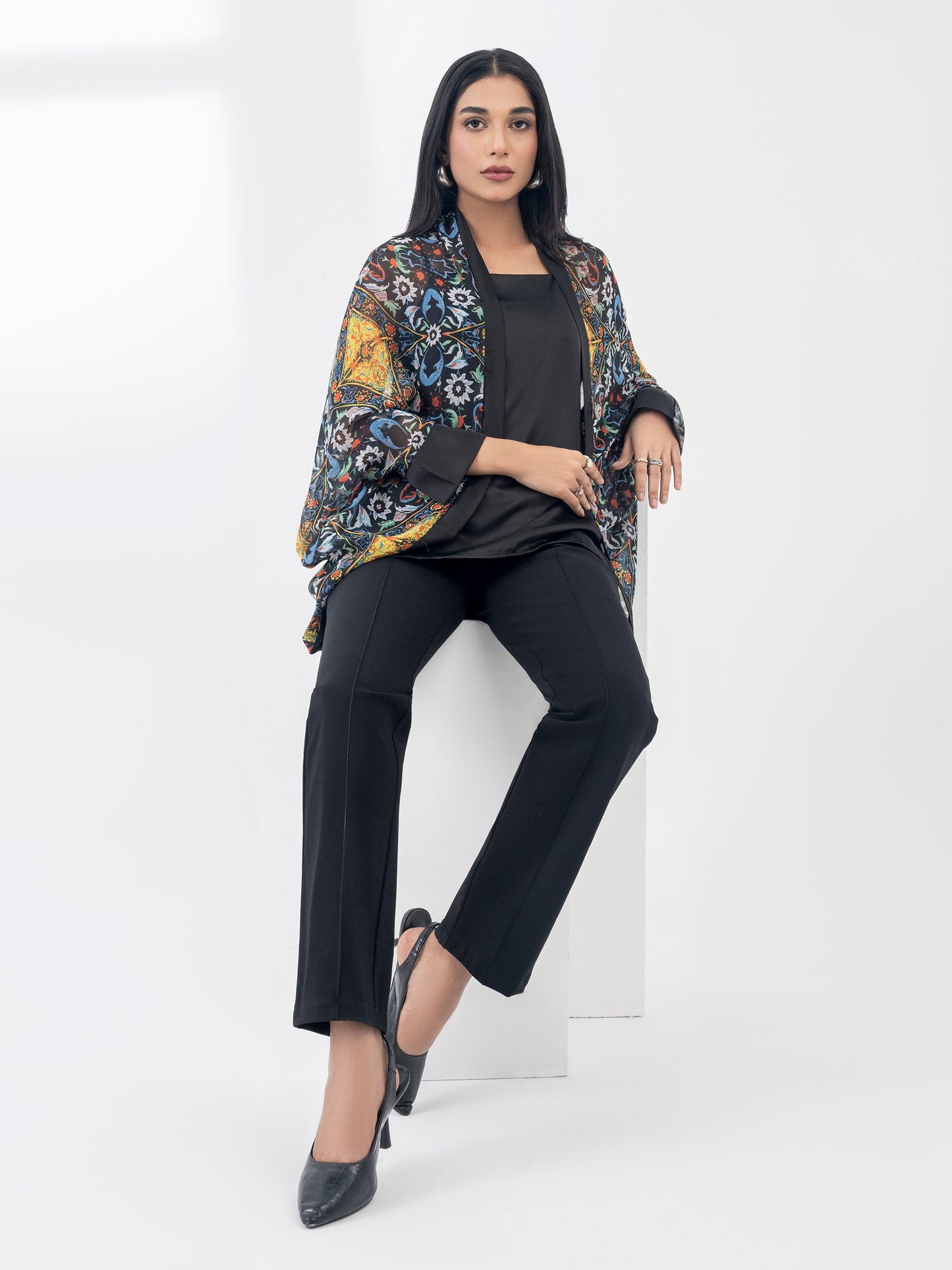 Printed Chiffon Cardigan With Slip