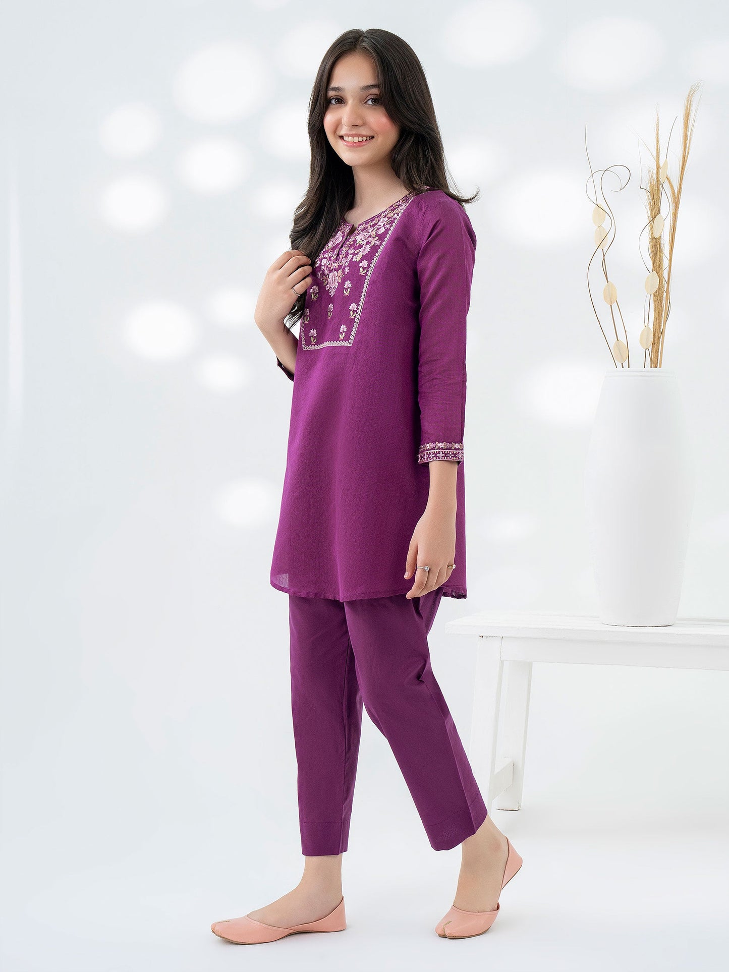 2 Piece Cotton Net Suit-Embroidered