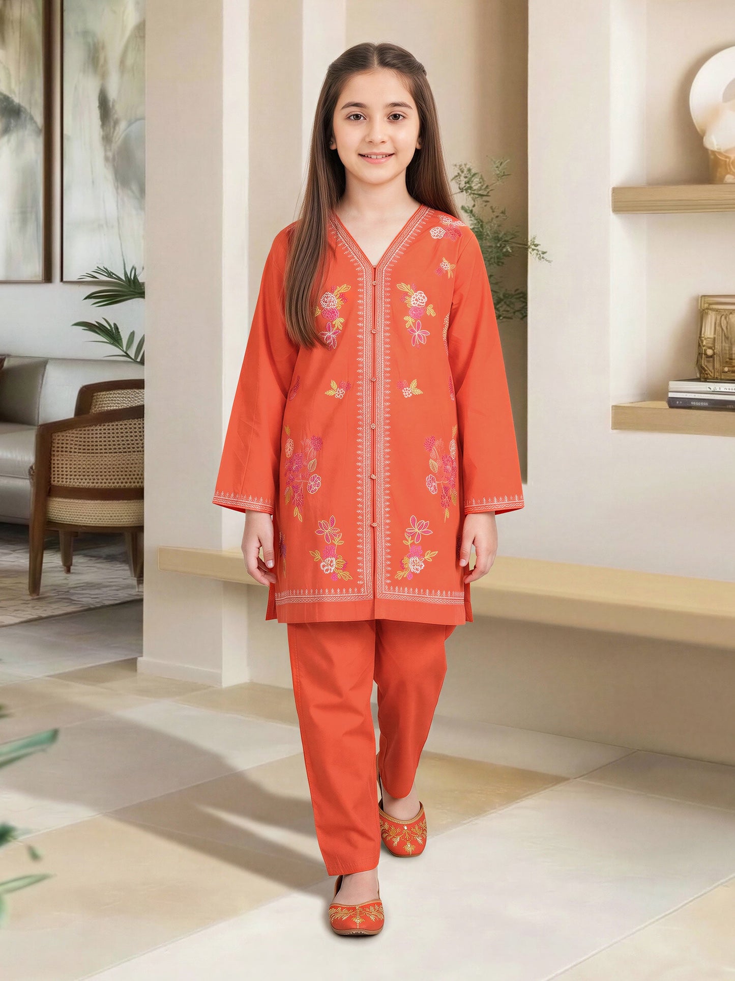 2 Piece Lawn Slub Suit- Embroidered (Pret)
