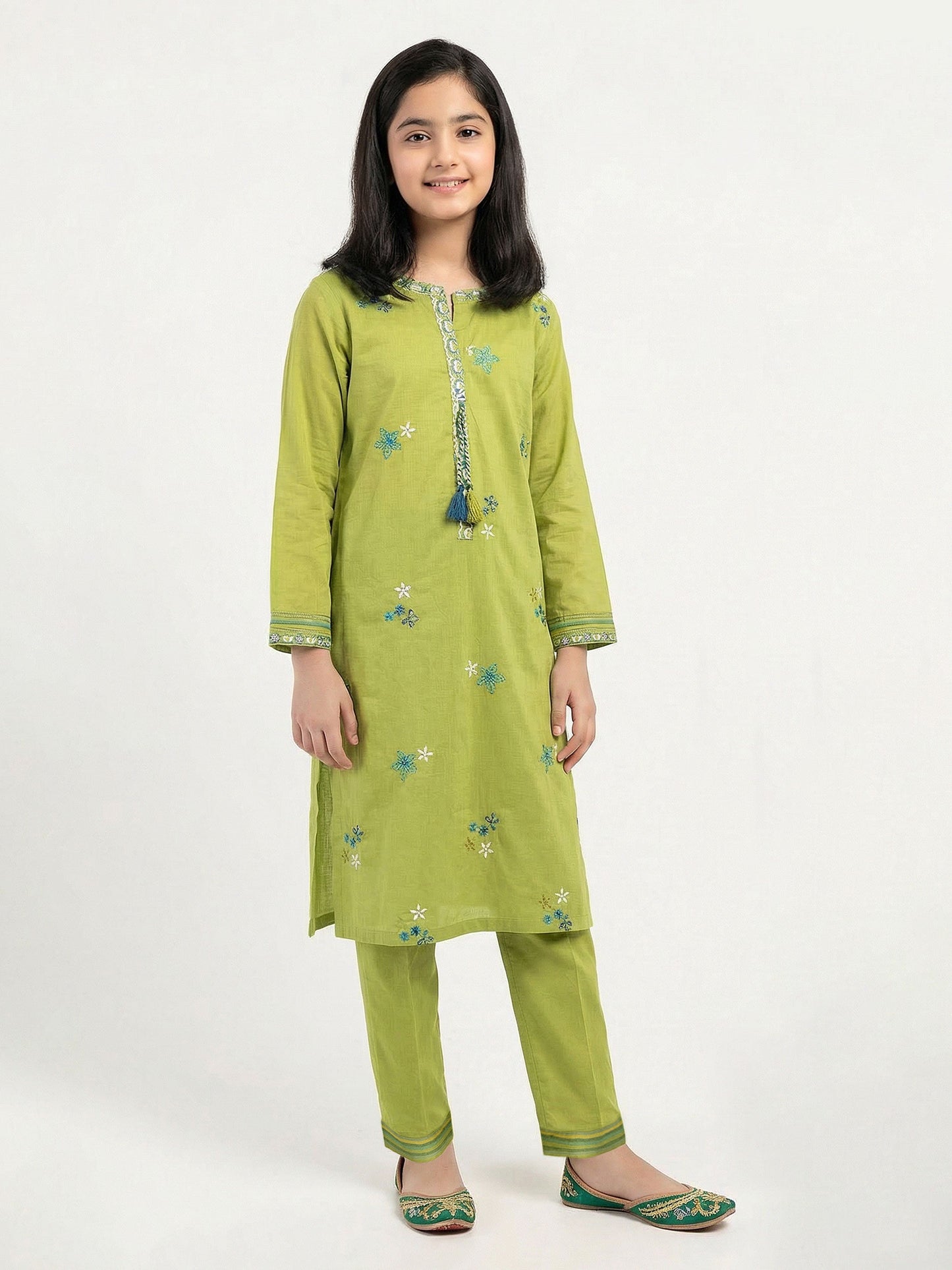 2 Piece Cambric Slub Suit- Embroidered (Pret)