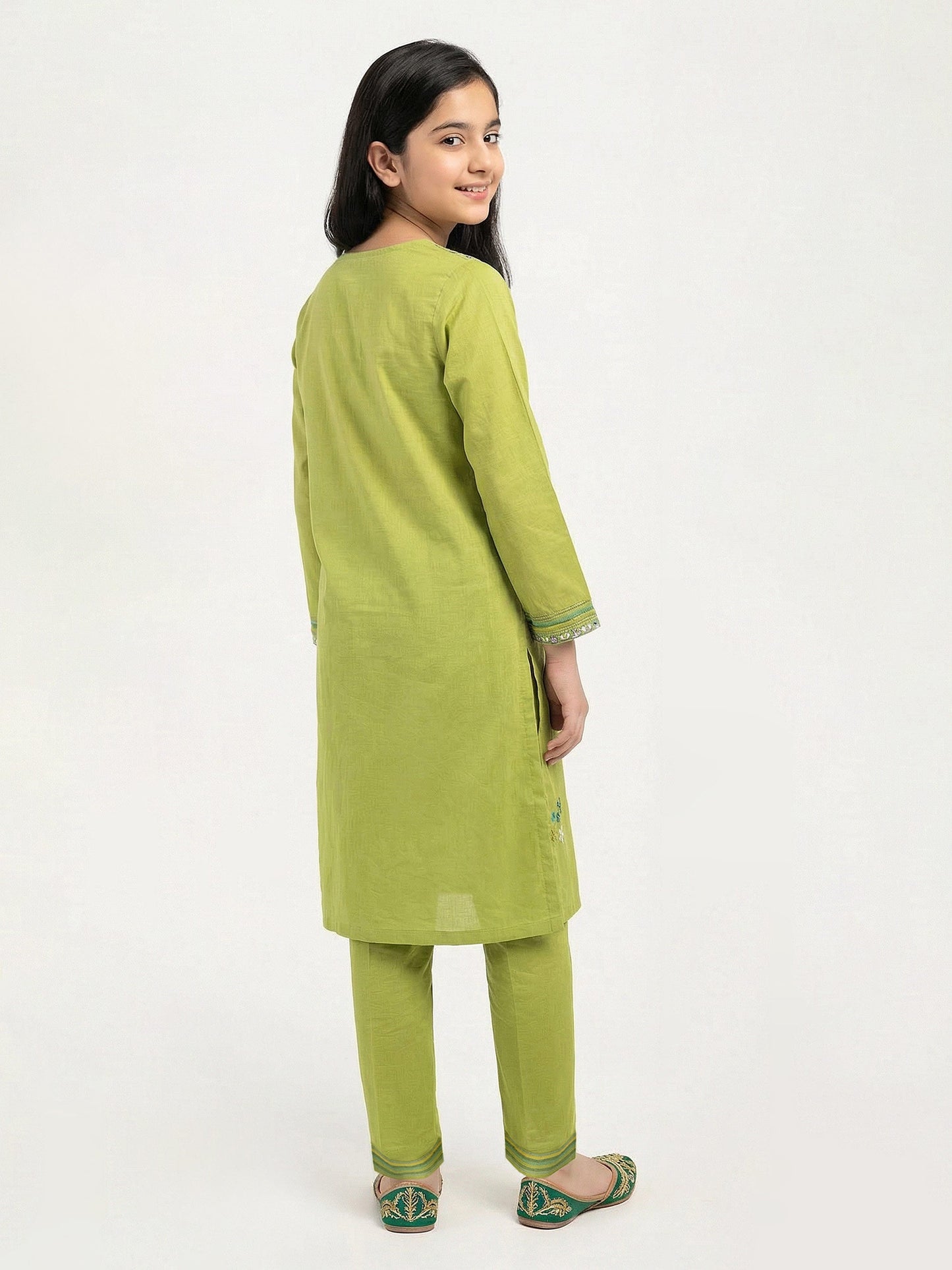 2 Piece Cambric Slub Suit- Embroidered (Pret)