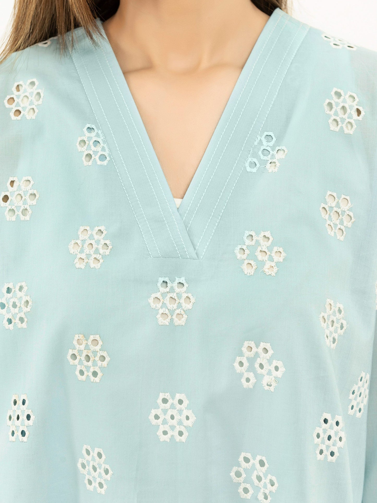 Cambric Kurti-Embroidered (Pret)