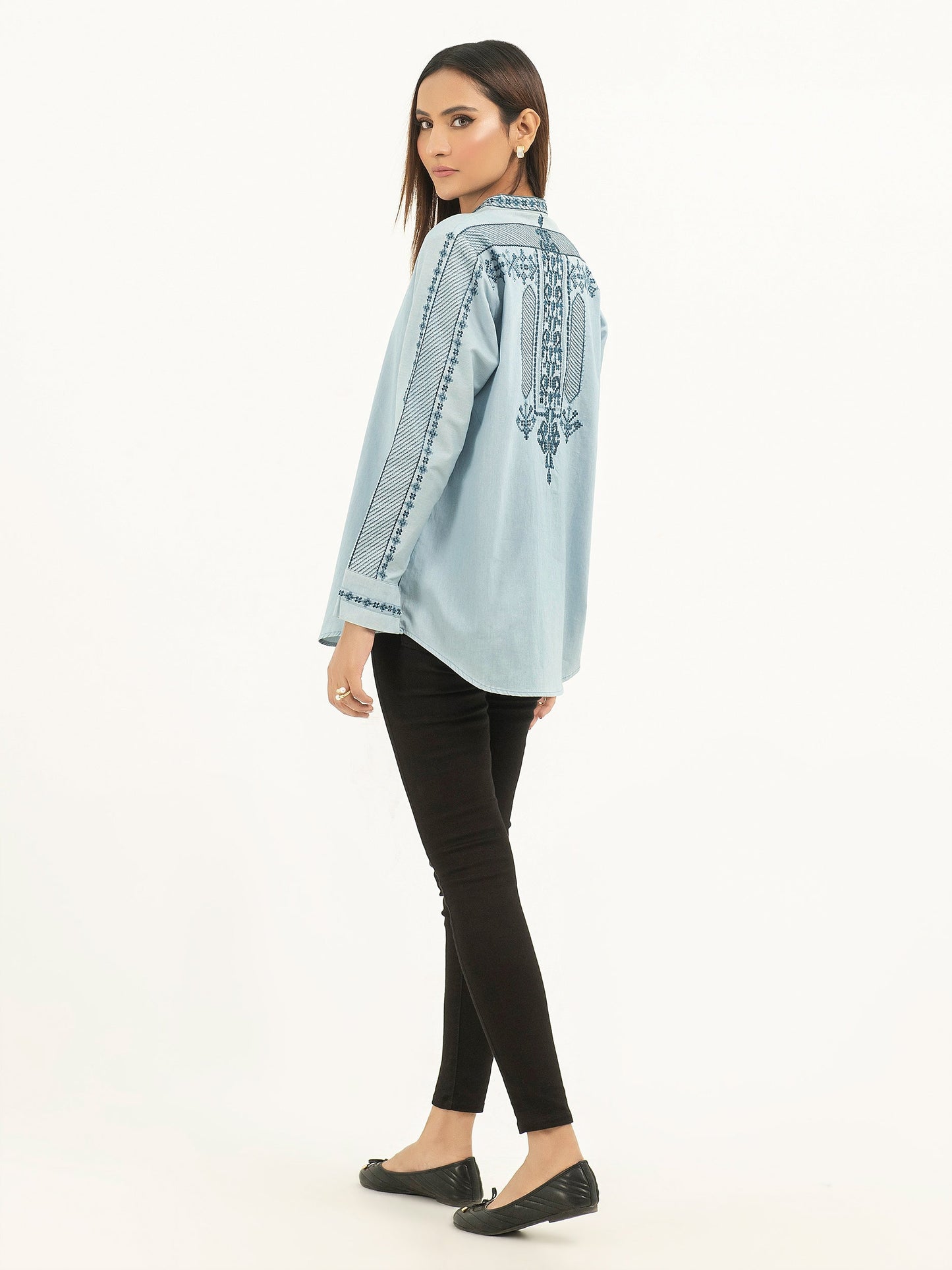 Denim Top-Embroidered (Pret)