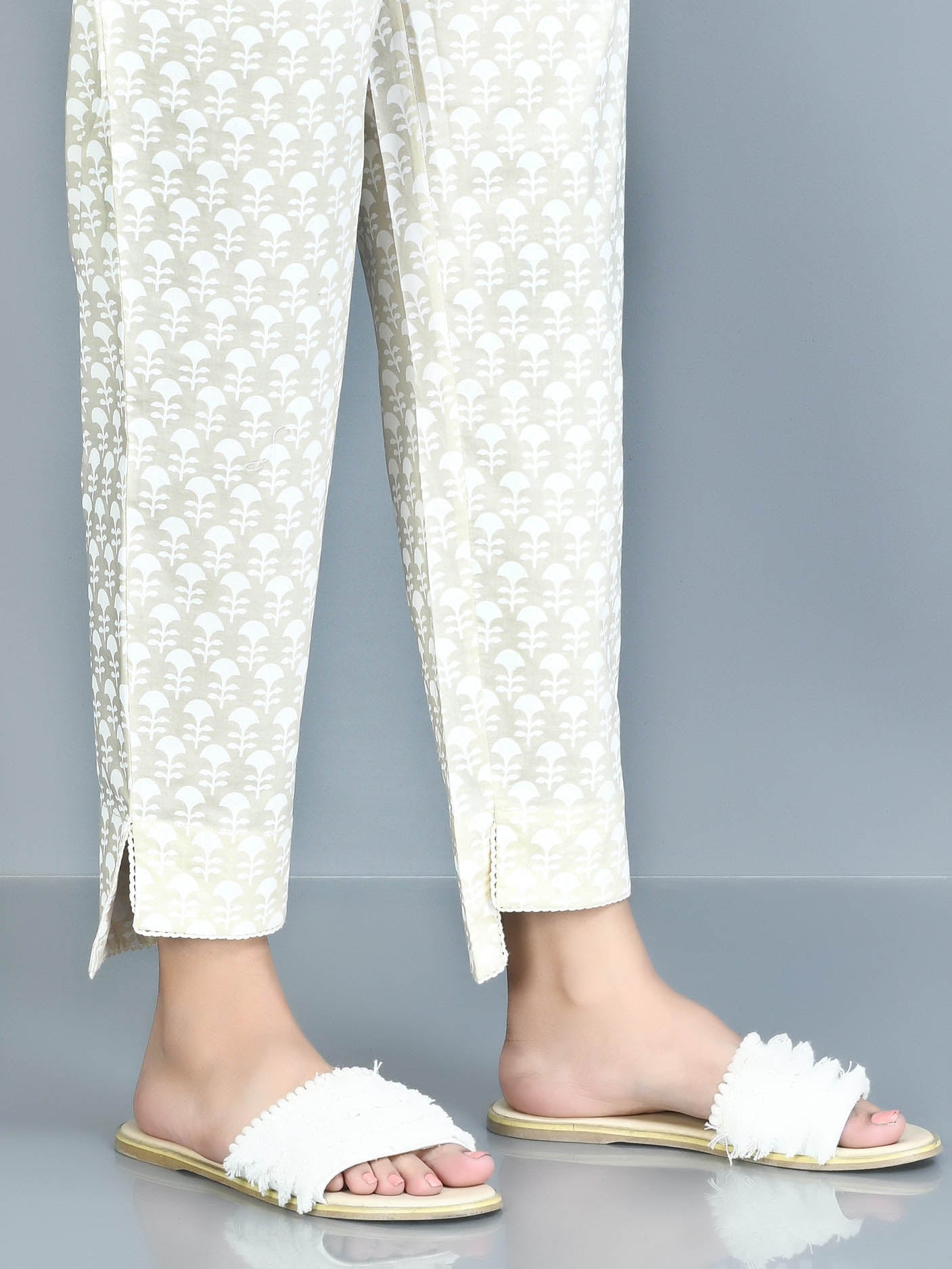 Printed Cambric Trouser - Off White