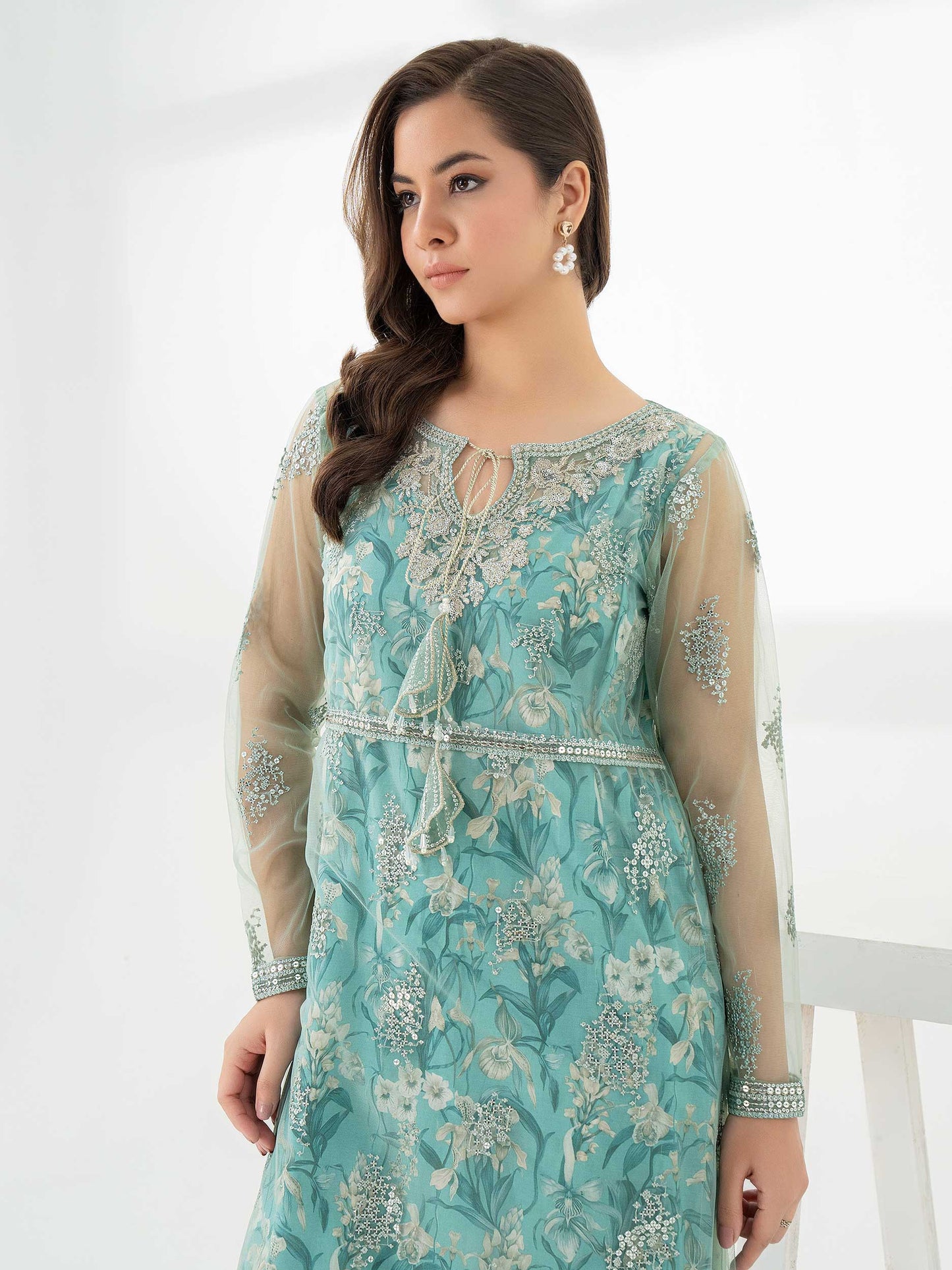 2 Piece Net Suit-Embroidered (Pret)