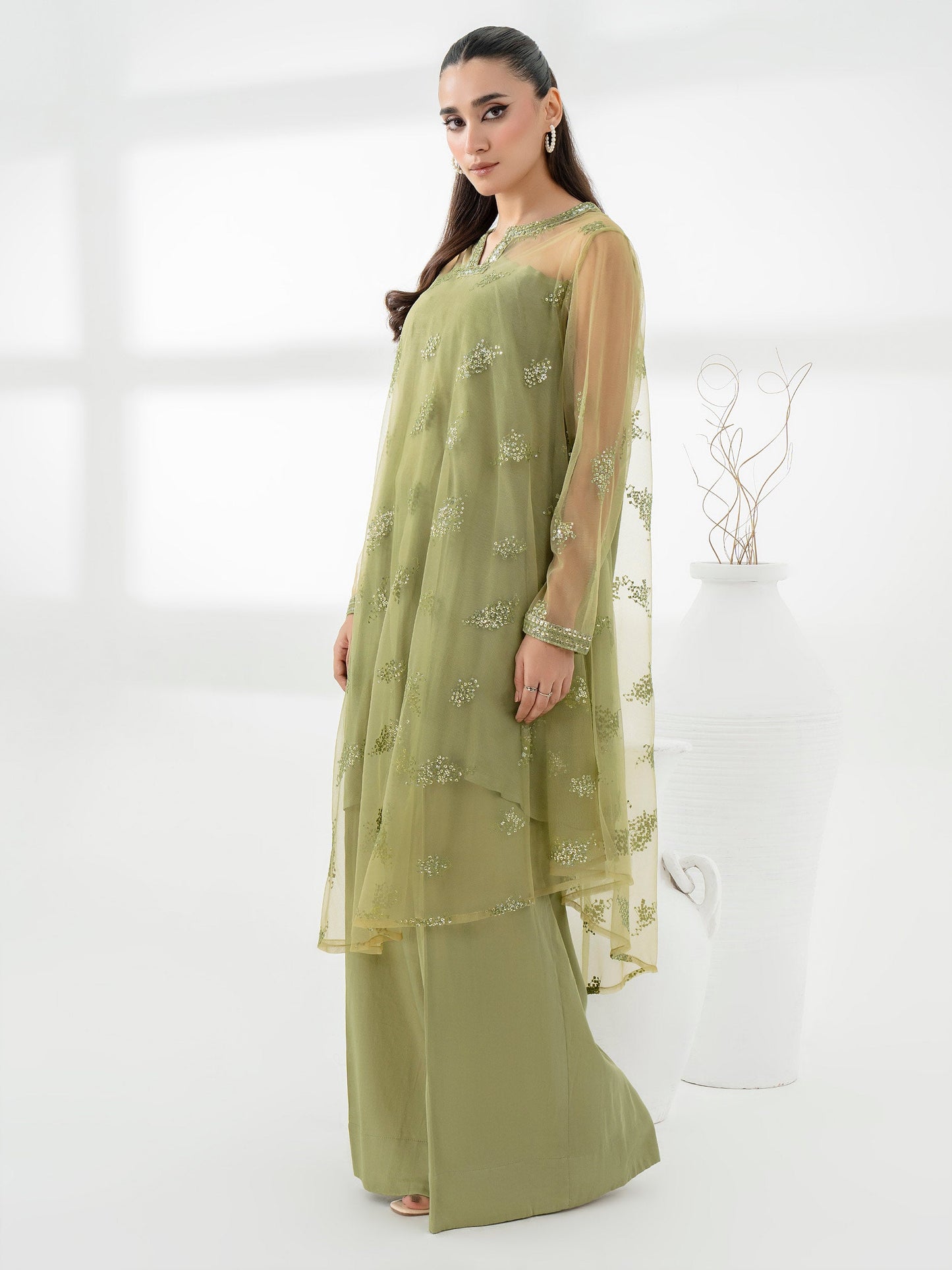 2 Piece Net Suit-Embroidered (Pret)