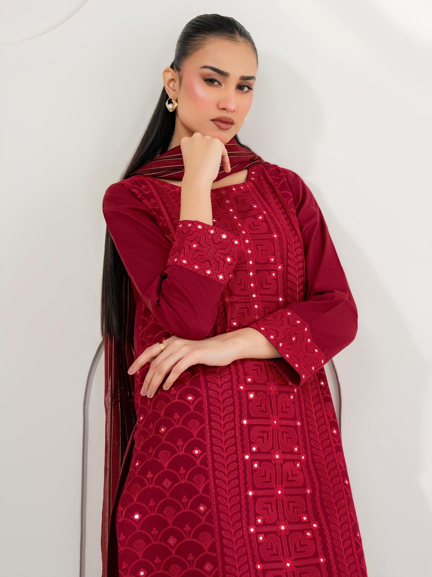 3 Piece Cambric Suit-Embroidered (Pret)