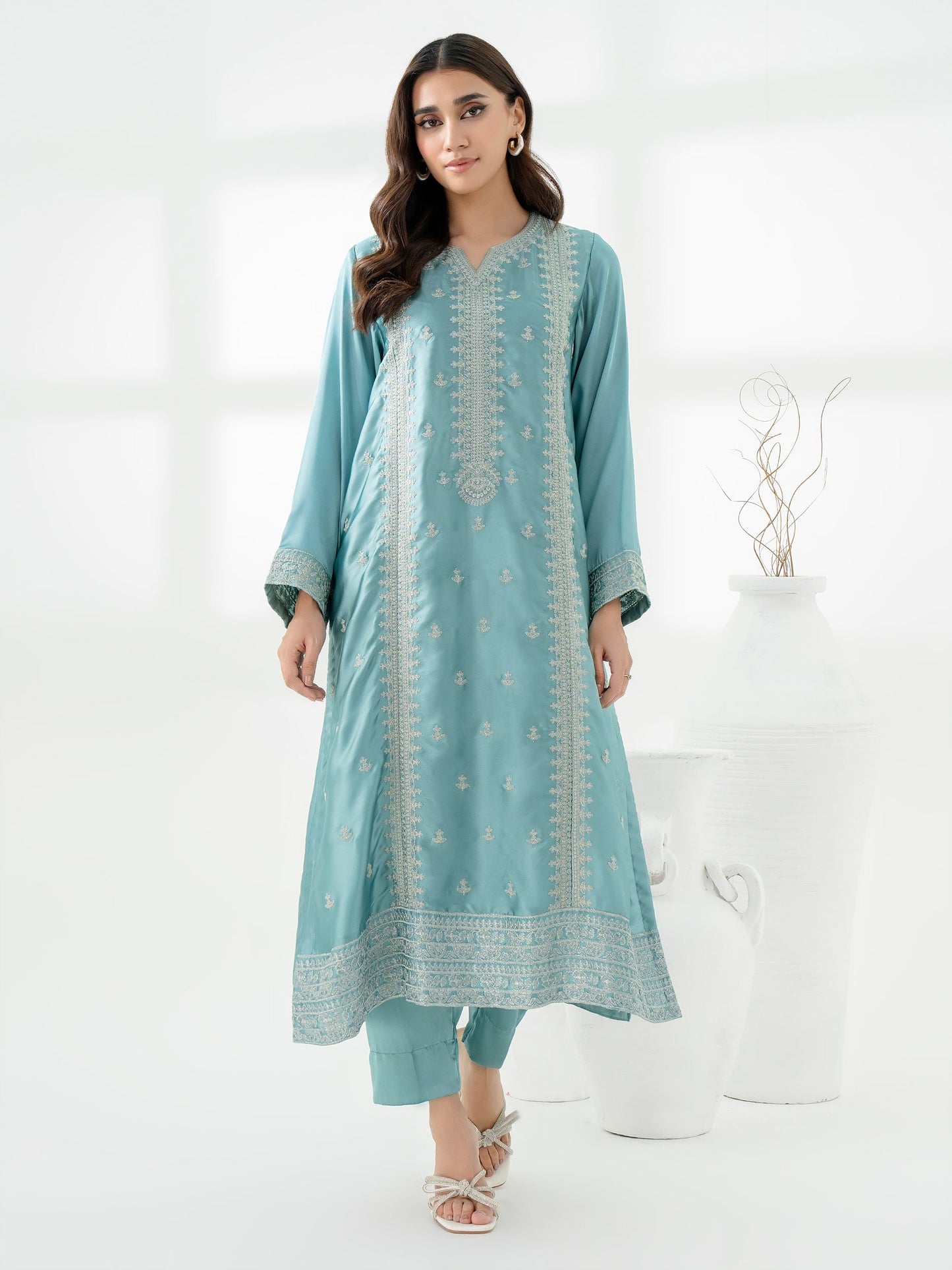 2 Piece Silk Suit-Embroidered (Pret)