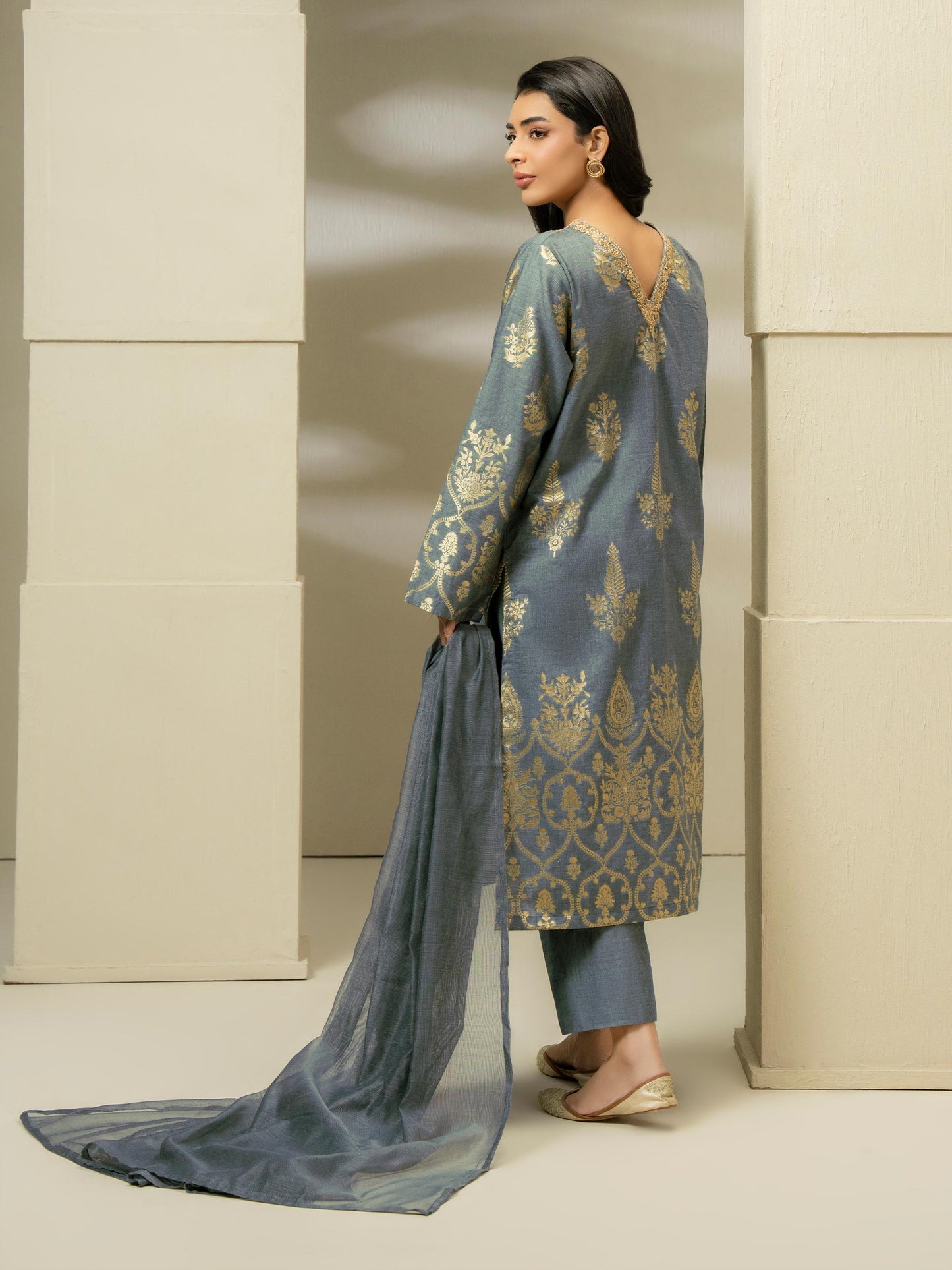 3 Piece Jacquard Suit-Embroidered (Pret)