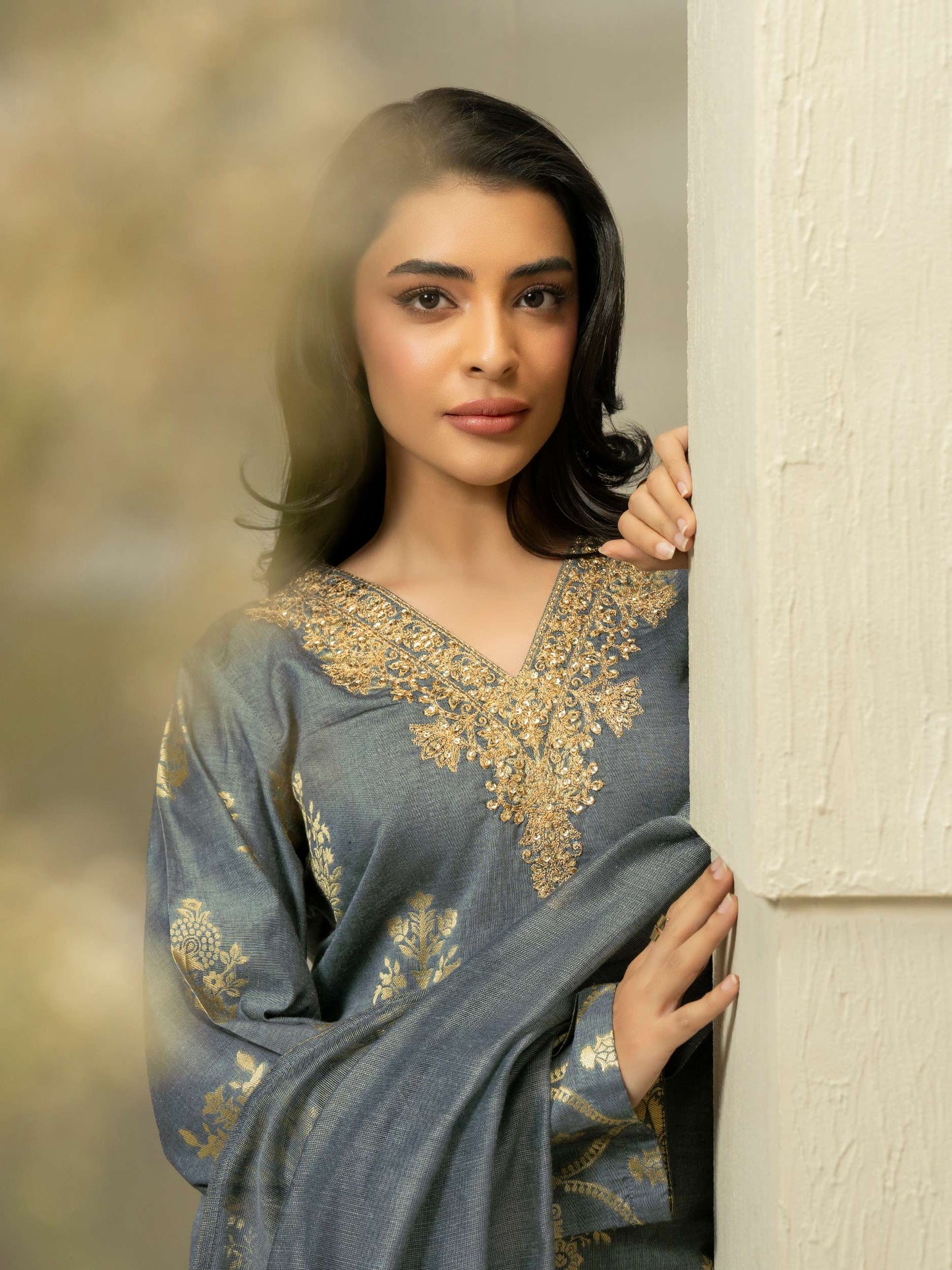 3 Piece Jacquard Suit-Embroidered (Pret)