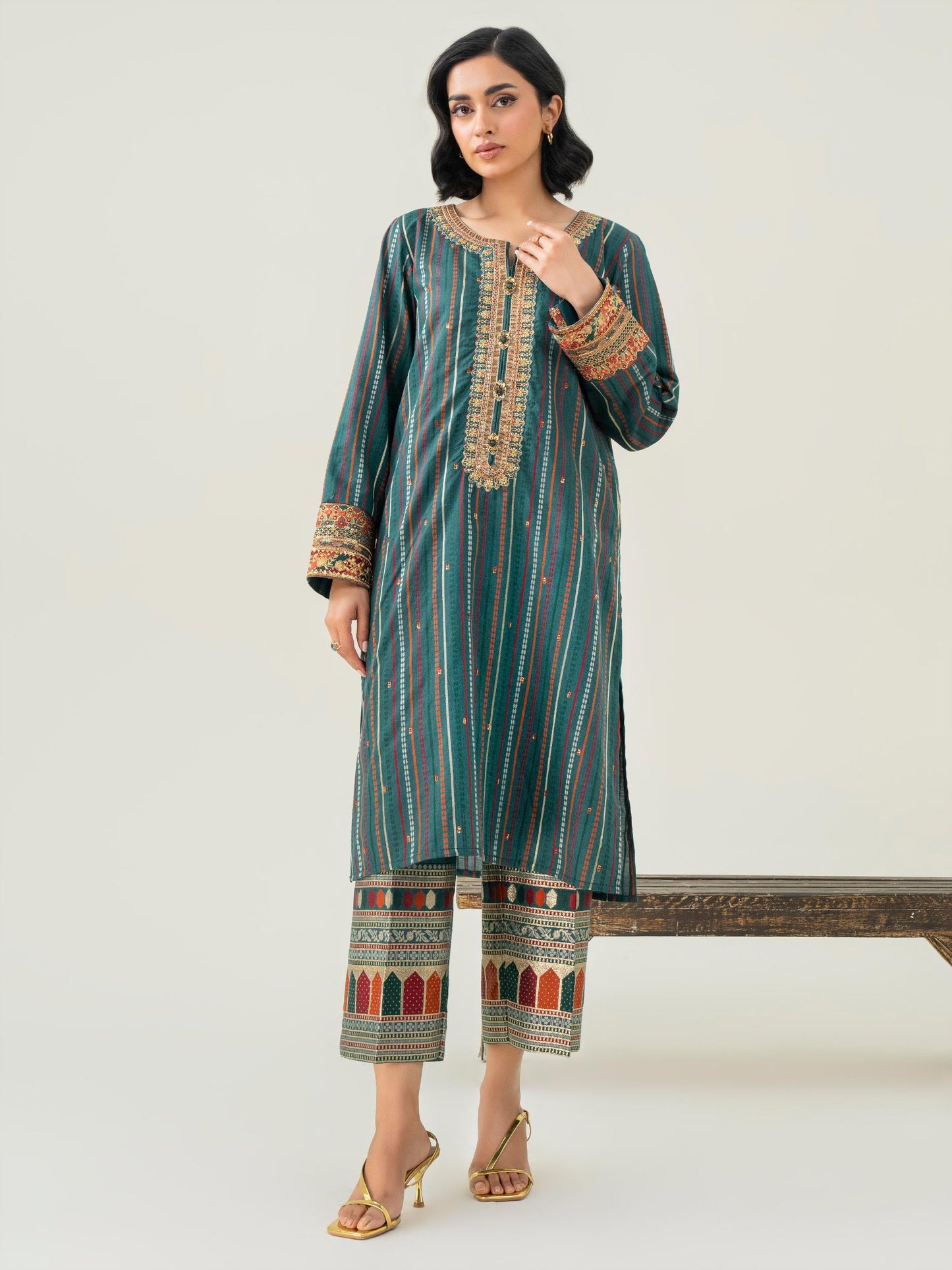 2 Piece Jacquard Suit-Embroidered (Pret)