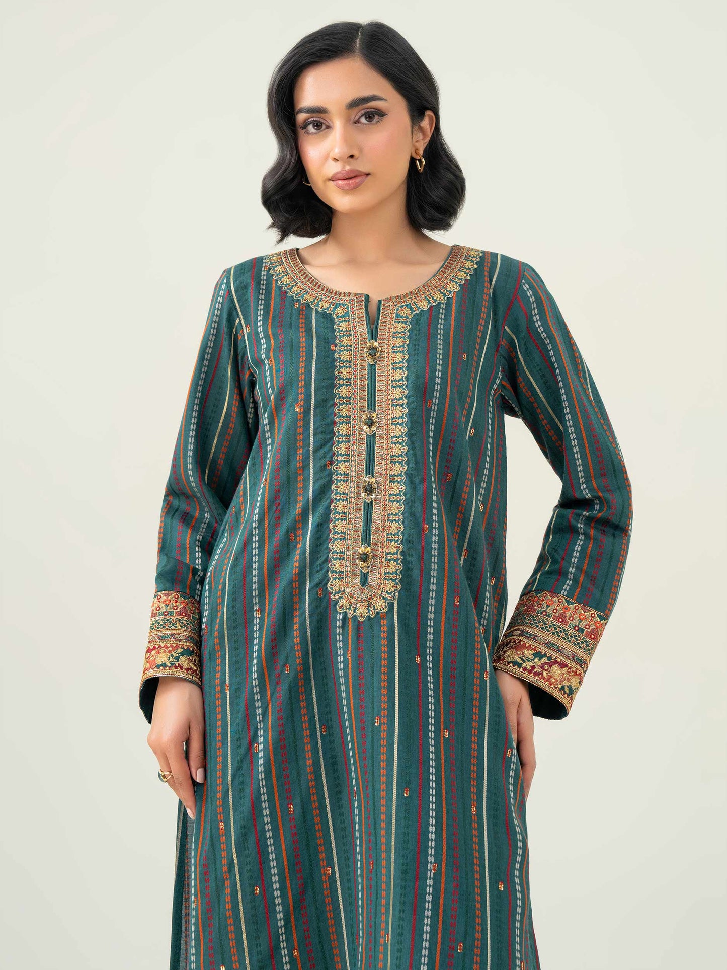 2 Piece Jacquard Suit-Embroidered (Pret)